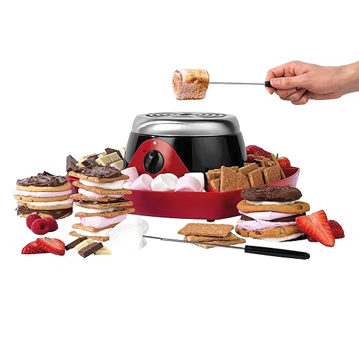 Giles & Posner EK4550G Elektrischer Smores Maker - Indoor Marshmallow Toasting Kit, Flammenloser Marshmallow-Bräter, inklusive 4 Fonduegabeln, Lebensmitteltablett für Kekse, Schokolade, 2