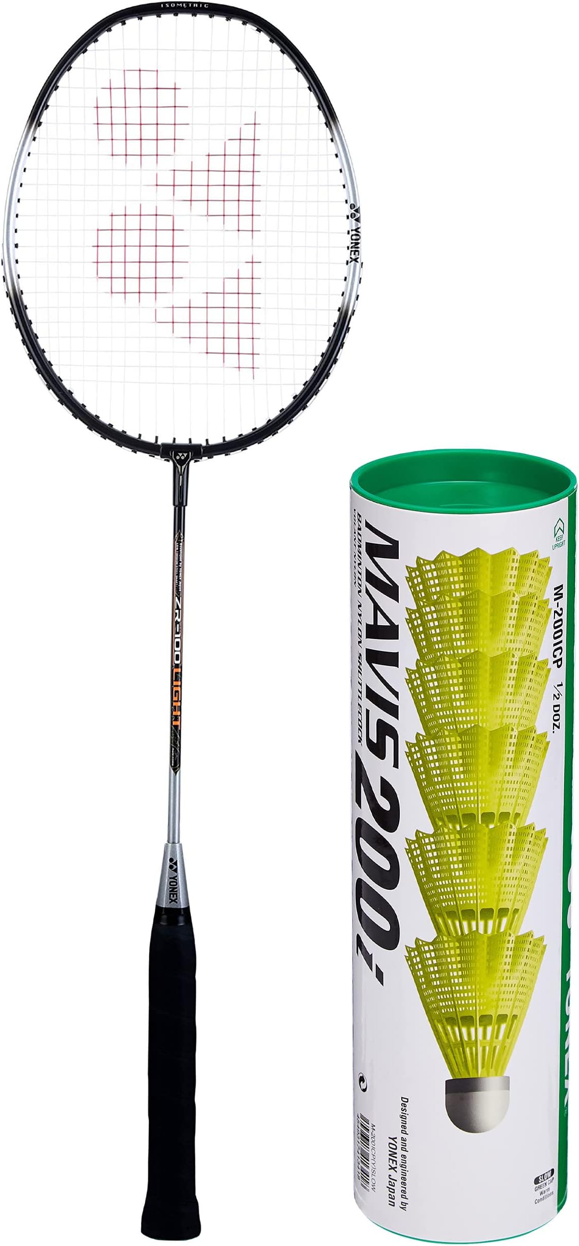 YONEX ZR 100L Aluminium Strung Badminton Racquet with Full Cover - Black, & Mavis 200i Nylon Shuttle Cock, Pack of 6 (Yellow) Combo