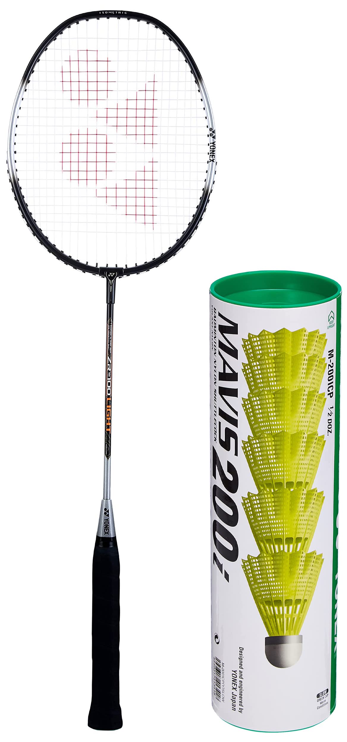 YONEX ZR 100L Aluminium Strung Badminton Racquet with Full Cover - Black, & Mavis 200i Nylon Shuttle Cock, Pack of 6 (Yellow) Combo
