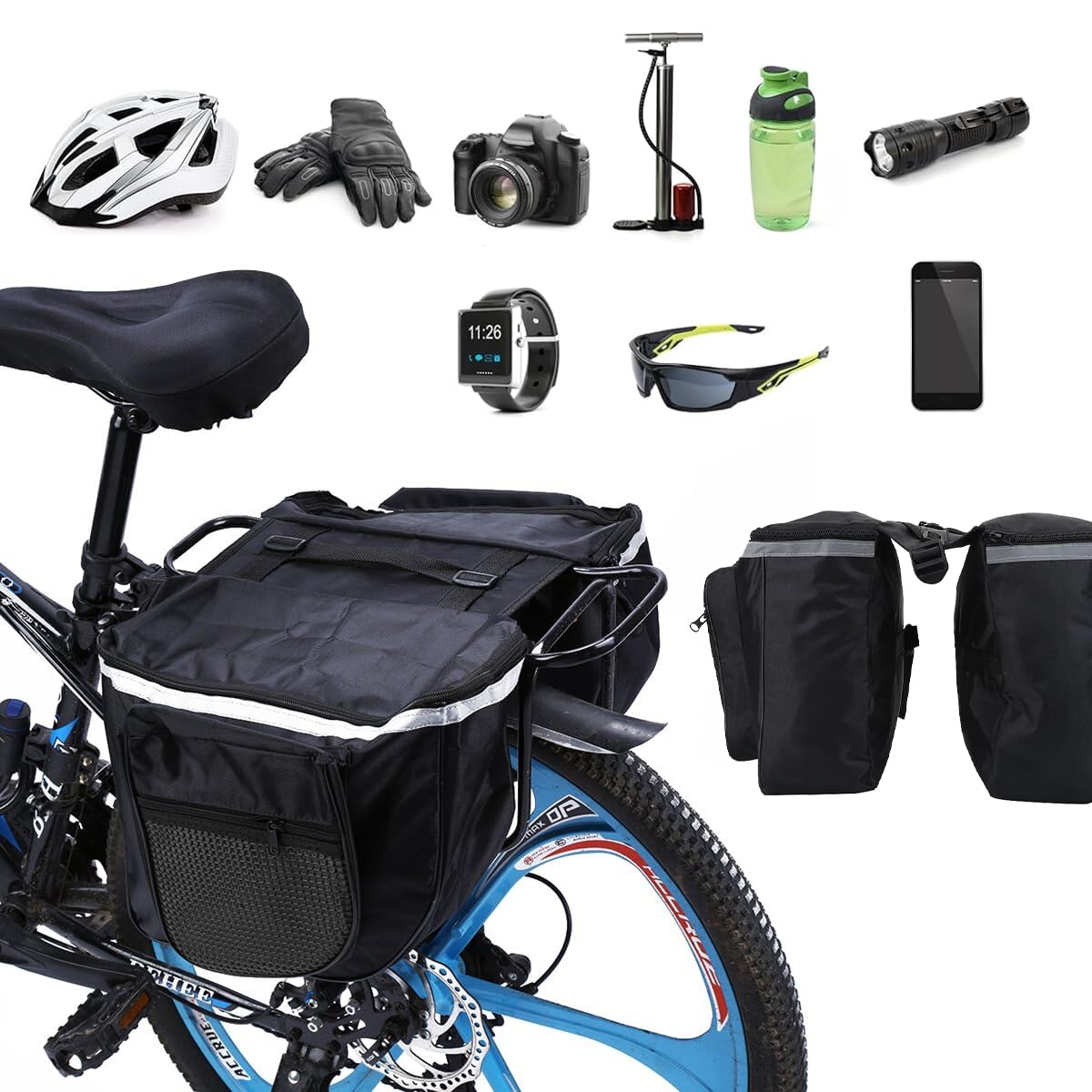 Borsa portapacchi posteriore per bicicletta, 45 l, impermeabile, con cerniera, 37 x 30 x 26 cm, con tasca laterale extra e maniglia per il trasporto