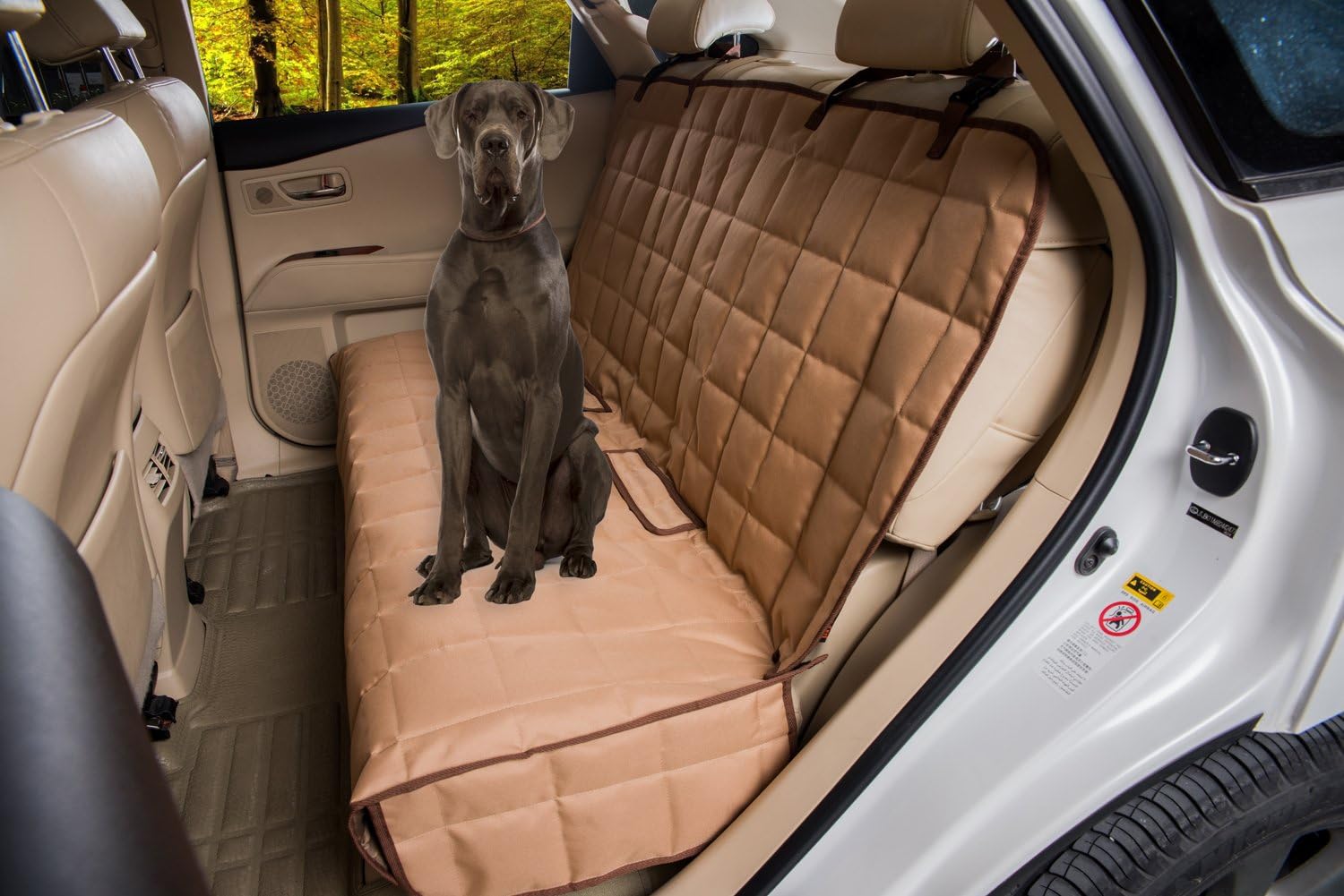 Homeyone Waterproof Dog Pet Travel Bench Back Seat Cover Protector Quilted Washable (Tan)