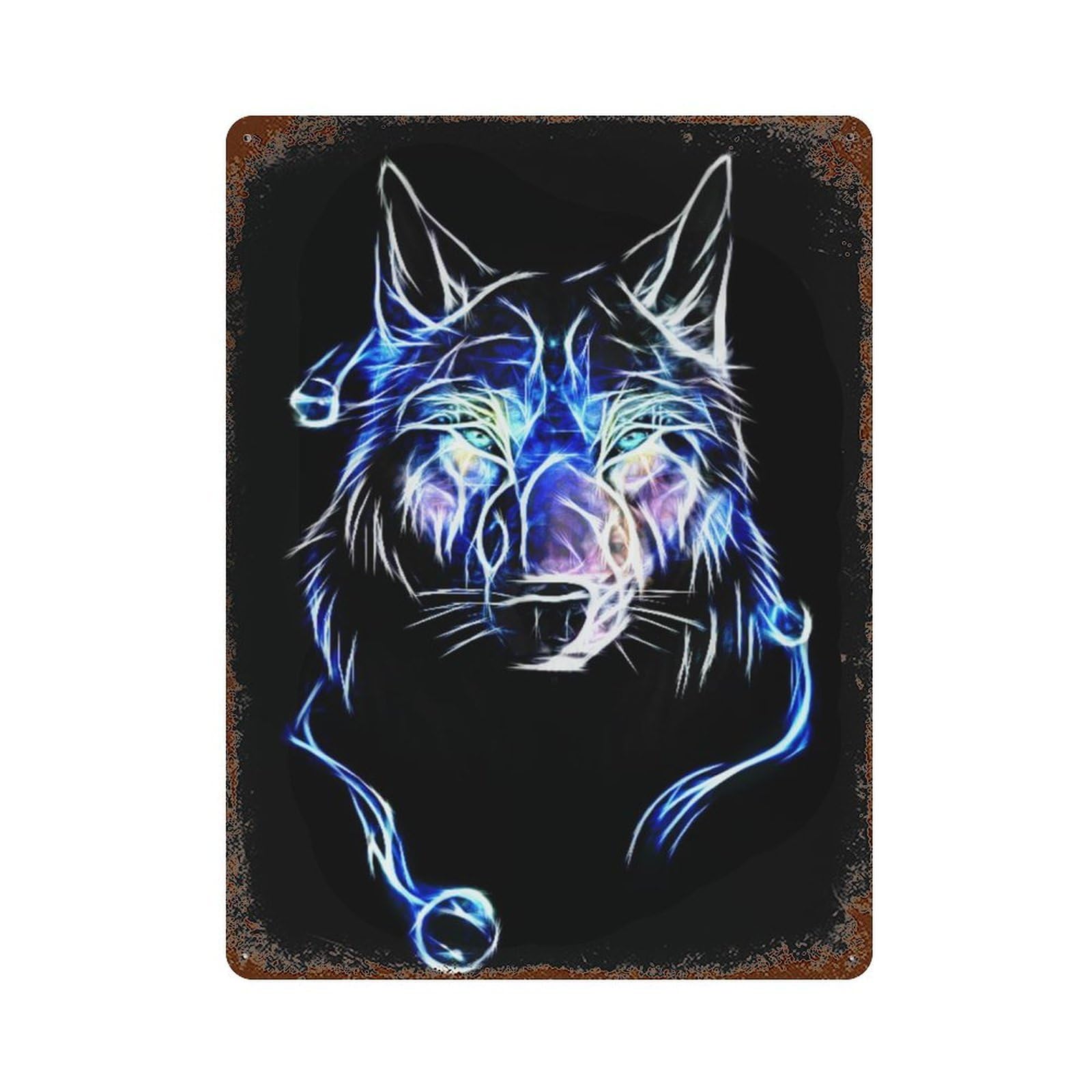 Decorative Tin Sign with Wolf Fractal Design 15.7"x11.8", for Garage, Bar And Workshop Decor, Farmhouse Wall Decor