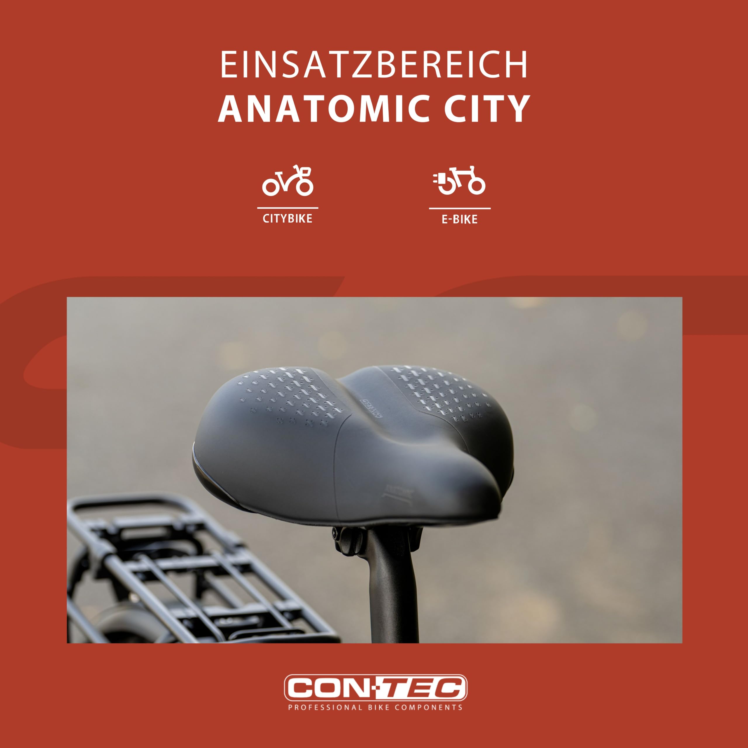 CONTEC Fahrradsattel Anatomic City, aus Polyurethan, Stoßdämpfend, bequemer Fahrradsattel, inkl. Skala, Ergonomischer Fahrrad Sattel für Herren & Damen, schwarz