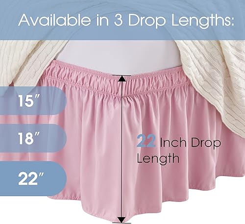 Vista 54 de FreshCulture Falda de cama King, con volantes antipolvo para cama de tamaño King, fácil ajuste con caída a medida de 15 pulgadas, falda de cama