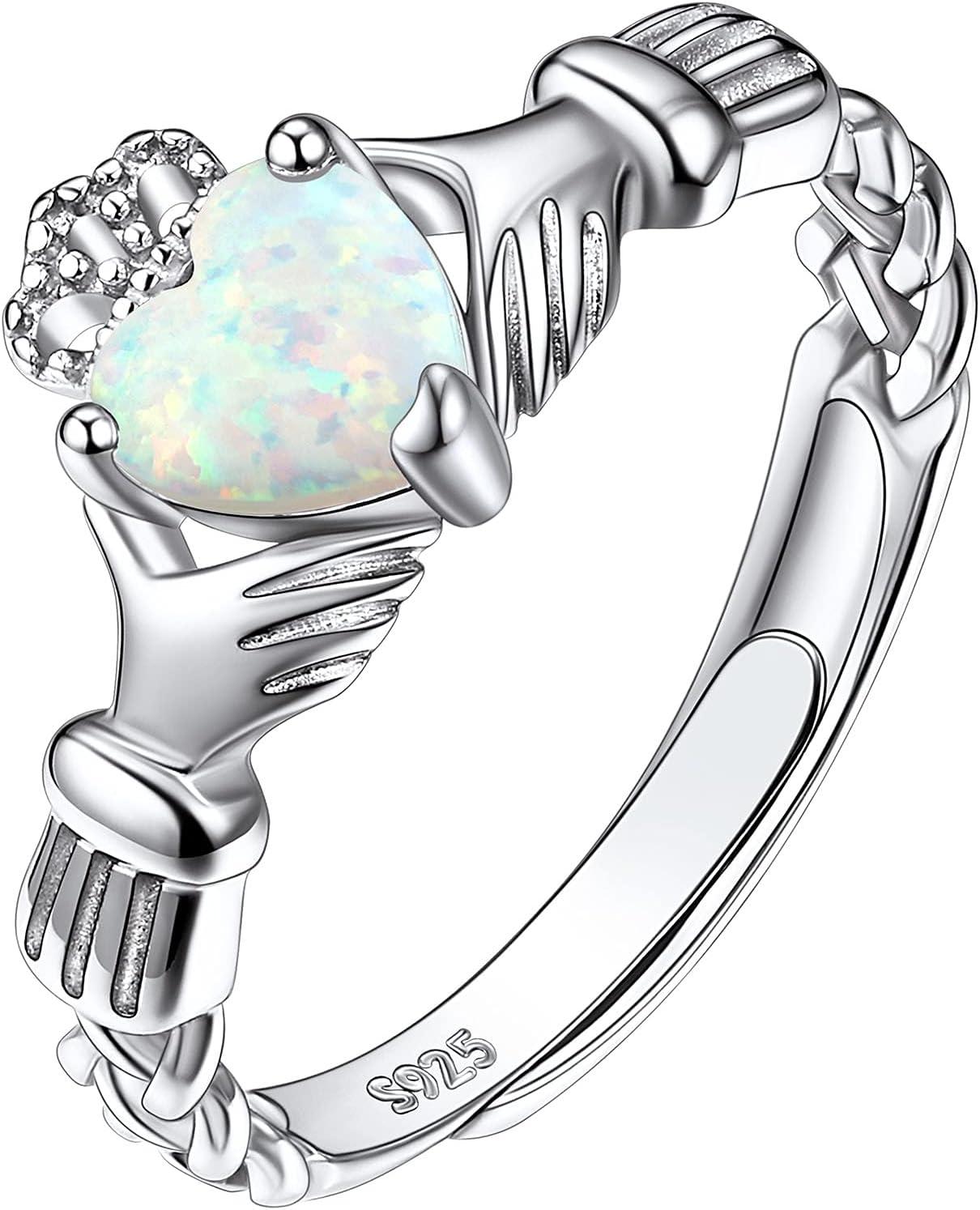 Suplight925 Sterling Silver Created Opal/Moonstone Promise Rings, Celtic Knot Claddagh Heart Round DOD Adjustable Stacking Rings for Women GirlsRecycled Claim Standard Blended