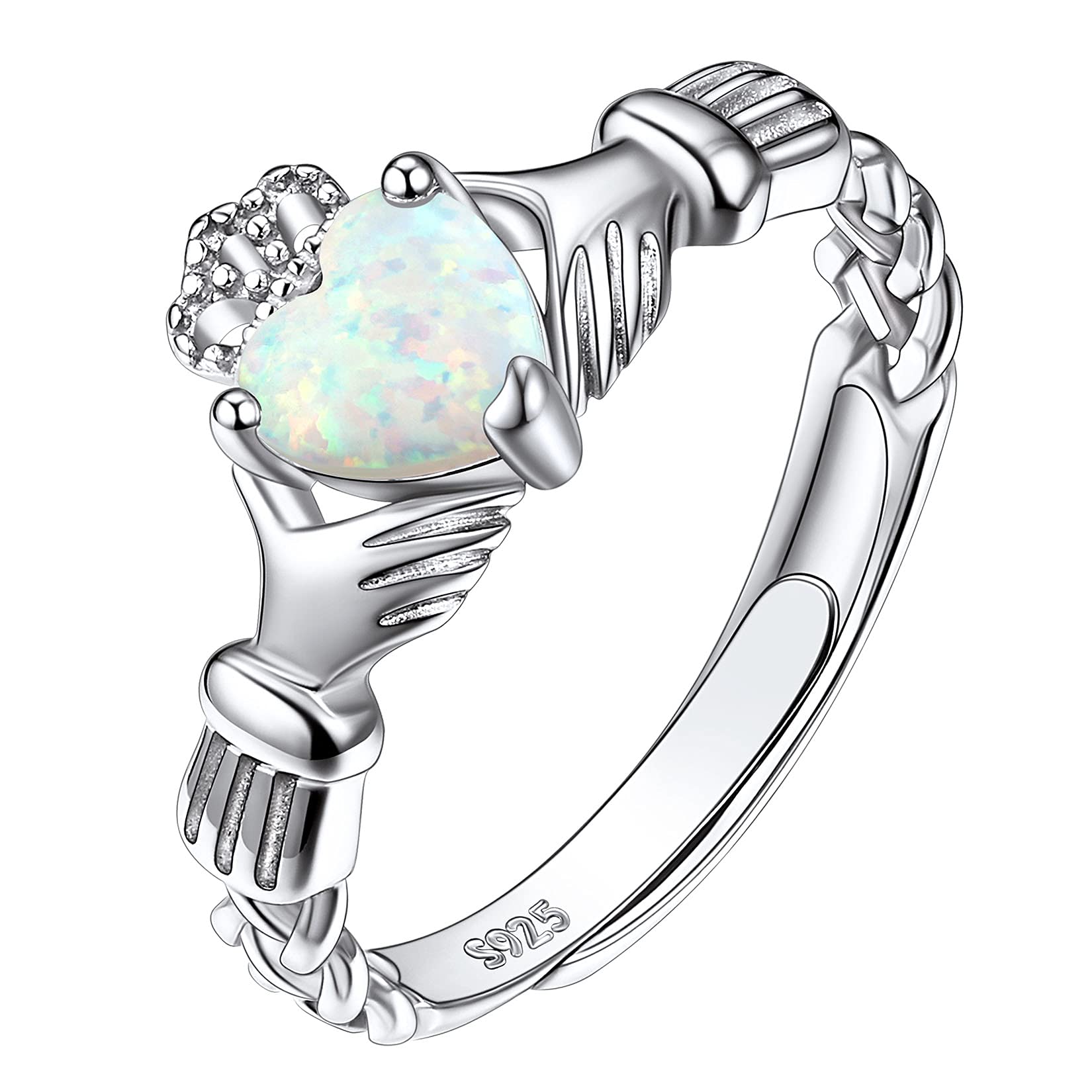 Suplight925 Sterling Silver Created Opal/Moonstone Promise Rings, Celtic Knot Claddagh Heart Round DOD Adjustable Stacking Rings for Women GirlsRecycled Claim Standard Blended