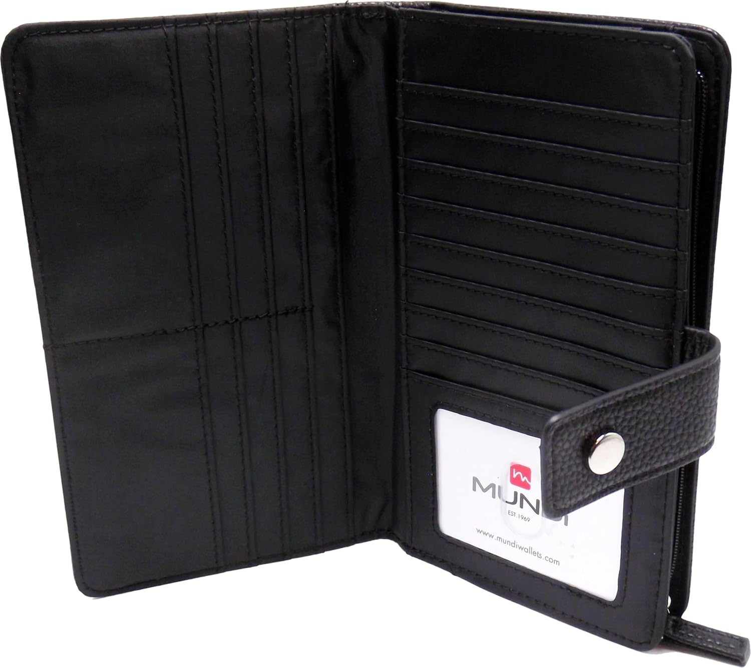 Women's Faux Leather PERSONAL SECRETARY Fat Vegan Wallet Flap ID Photo Ladies i8x (Black)
