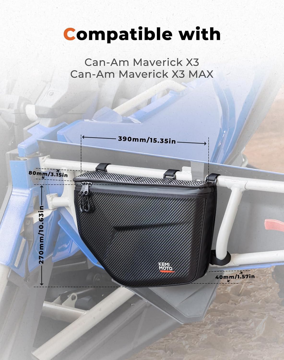 KEMIMOTO X3 Door Bag with Center Shoulder Console Bag, Semi-Rigid 5.8L Water-Resistant EVA 1680D Oxford Cloth Storage, compatible with Can-Am Maverick X3 and MAX models 2017-2025