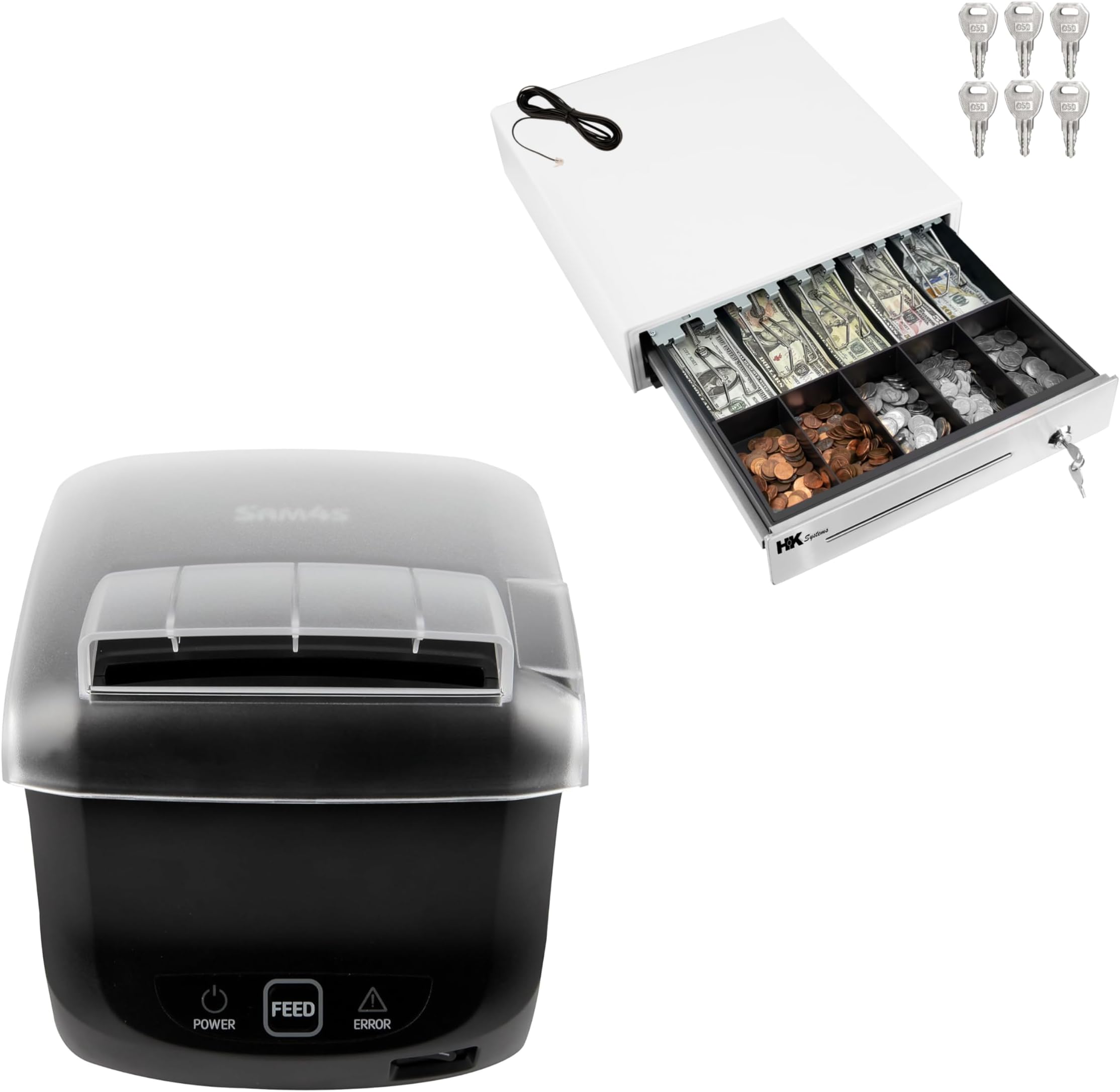 SAM4s Black GIANT-100 Compact 3" Thermal POS Printer USB Serial Ethernet, Splash Cover Included with HK Systems 16" White Cash Drawer