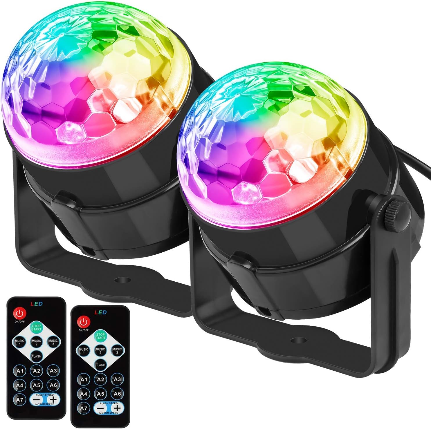 [2-Pack]DJ Lights Sound Activated Party Lights Sound Activated Disco Ball Strobe Light 7 Lighting Color Disco Lights with Remote Control for Bar Club Party DJ Karaoke Wedding Show and Outdoor