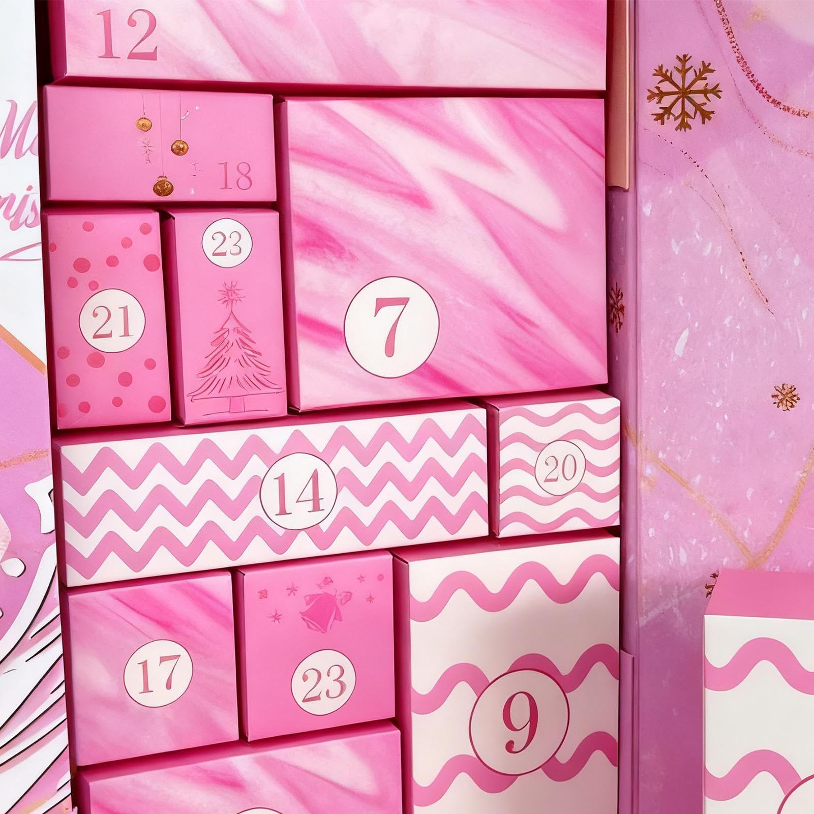 Calendario De Adviento Vacío Rosa Con 24 Casillas Vacías Reutilizable Para | De Calendario Familiar Rellenable En Blanco para Niños Adultos Amigos Familia Favores de