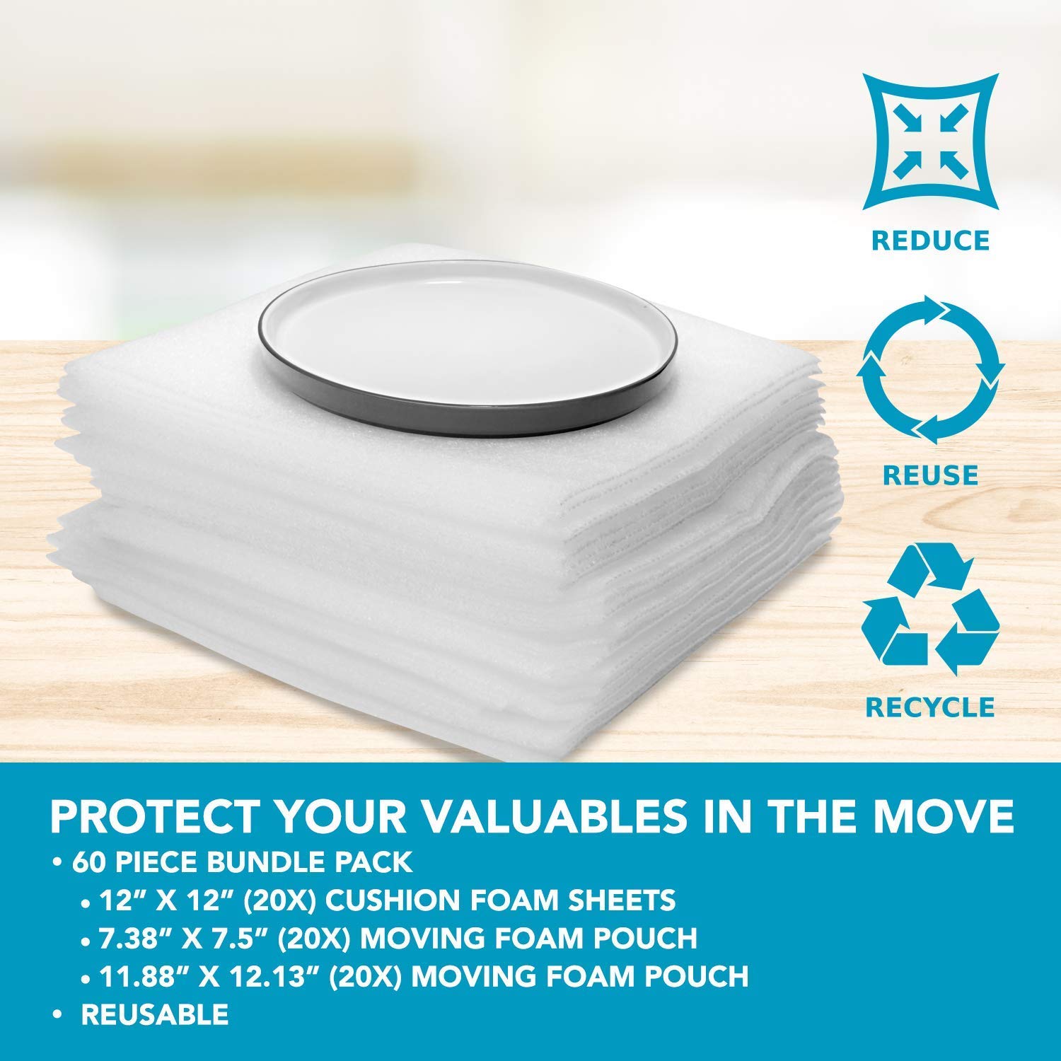 Buy Cushion Foam Sheet and Pouch Variety Bundle Pack (60 Pack), Packing