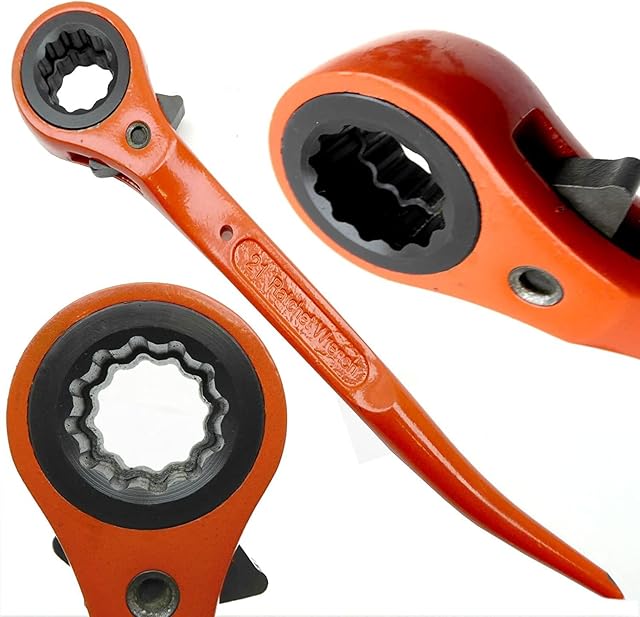 Flat Scaffold Spanner/ Ratchet Podger Spanner/ Steel Erect Spanner Short Tail 17mm x 21mm Orange Powder Coating Finish