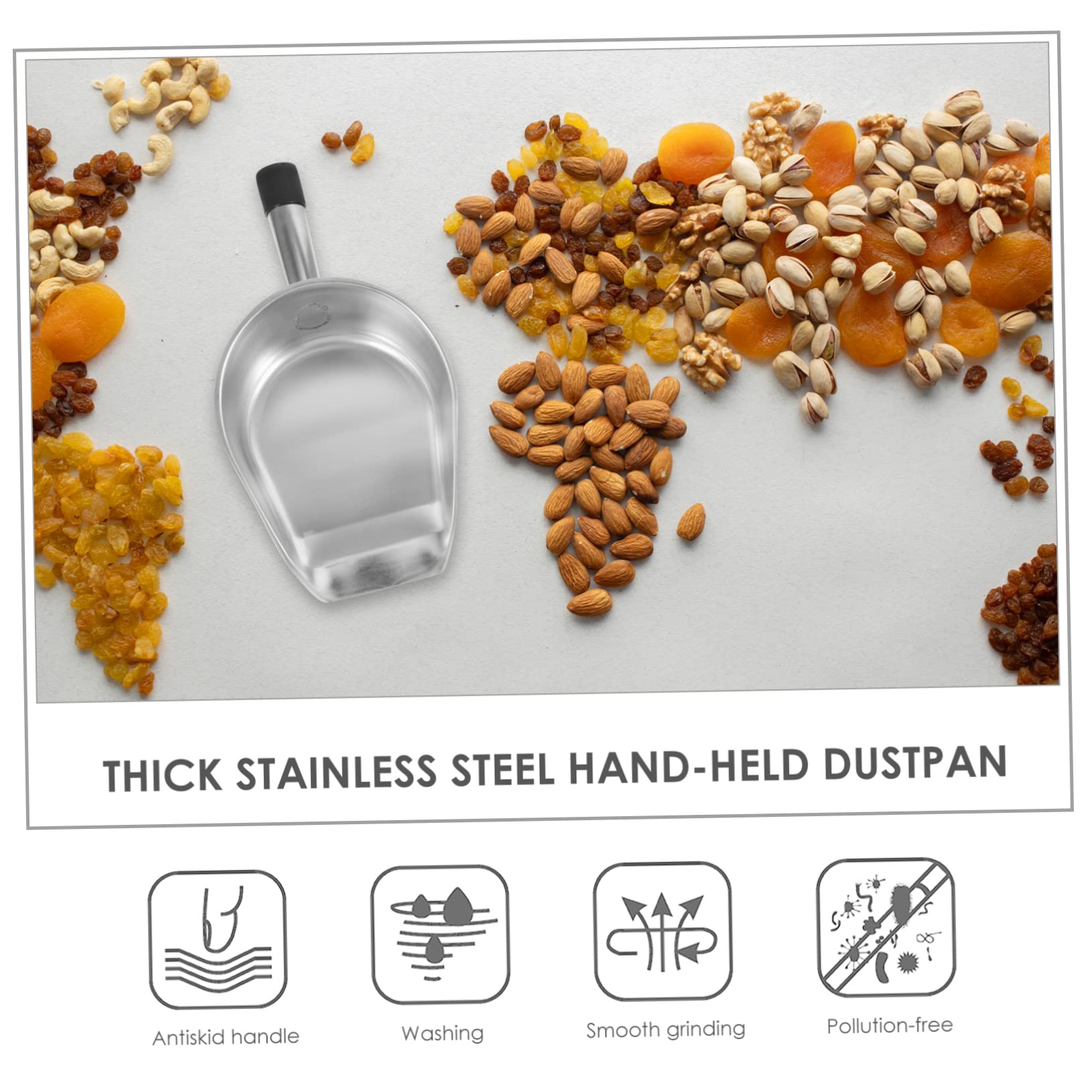 Beavorty Handheld Dustpan Metal Hand Rice Server Spoon Dust Pan Large Metal Dust Pan Handheld Scooper Dust Pans with Handle Ice Cube Durable Dust Pan Stainless Steel Office Pot Flour Spoon