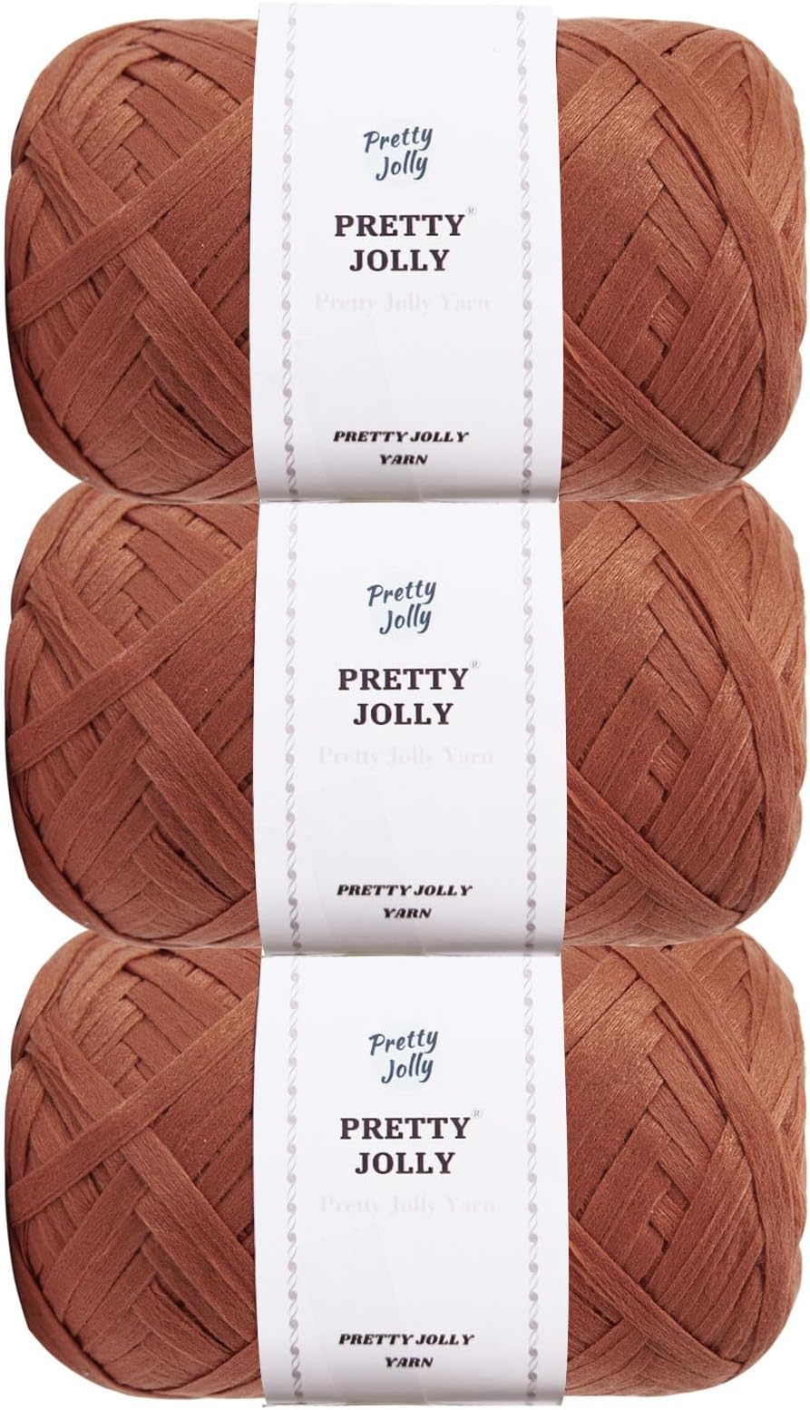 Pretty Jolly 3 Skeins Soft Tape Ribbon Yarn for Knitting - Light Weight Raffia Craft Paper for DIY Gift Wrapping, Crocheting Hat, Bag - Polyester, Total Length 3ร100m/3ร50g (Caramel)