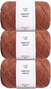 Pretty Jolly 3 Skeins Soft Tape Ribbon Yarn Caramel