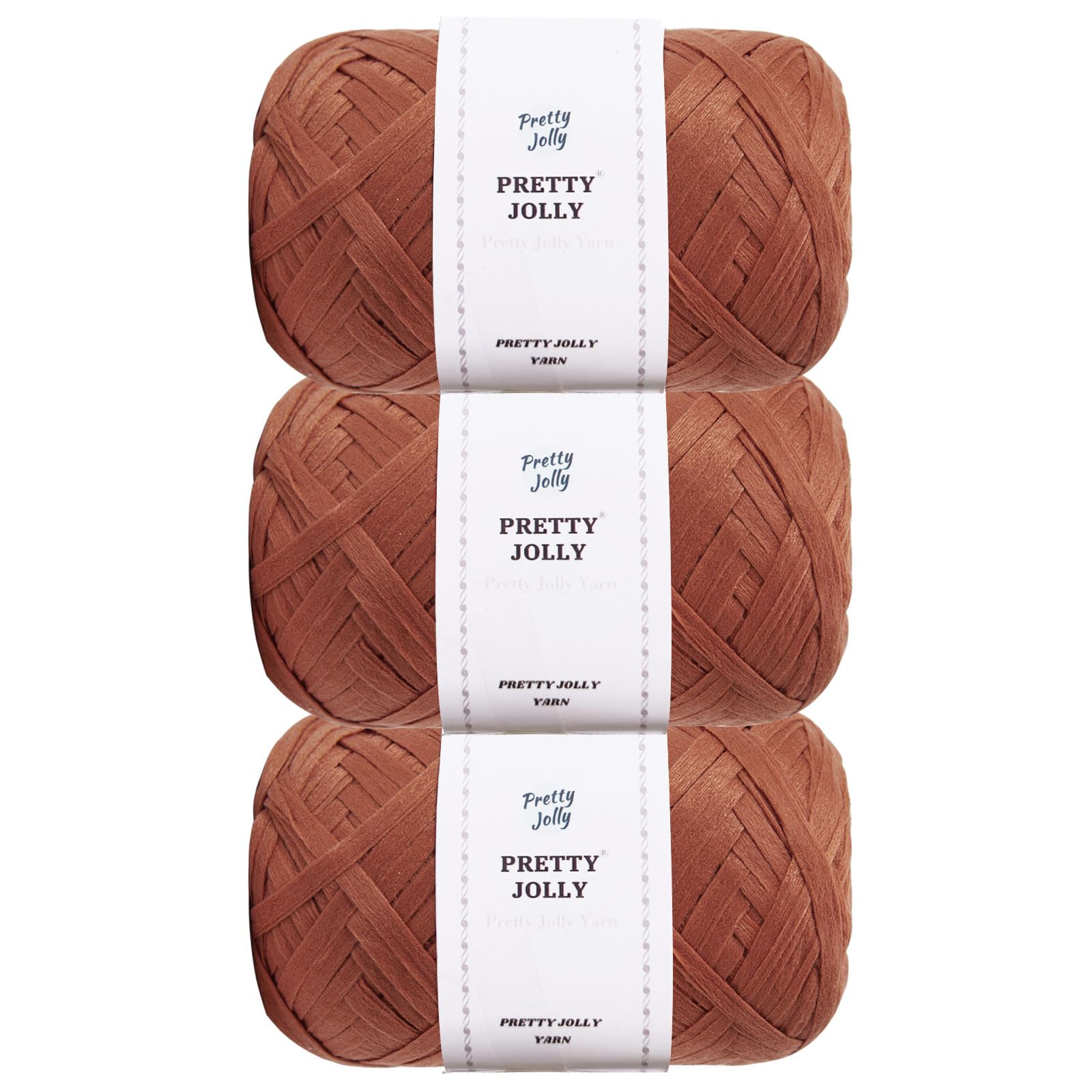 Pretty Jolly 3 Skeins Soft Tape Ribbon Yarn for Knitting - Light Weight Raffia Craft Paper for DIY Gift Wrapping, Crocheting Hat, Bag - Polyester, Total Length 3×100m/3×50g (Caramel)
