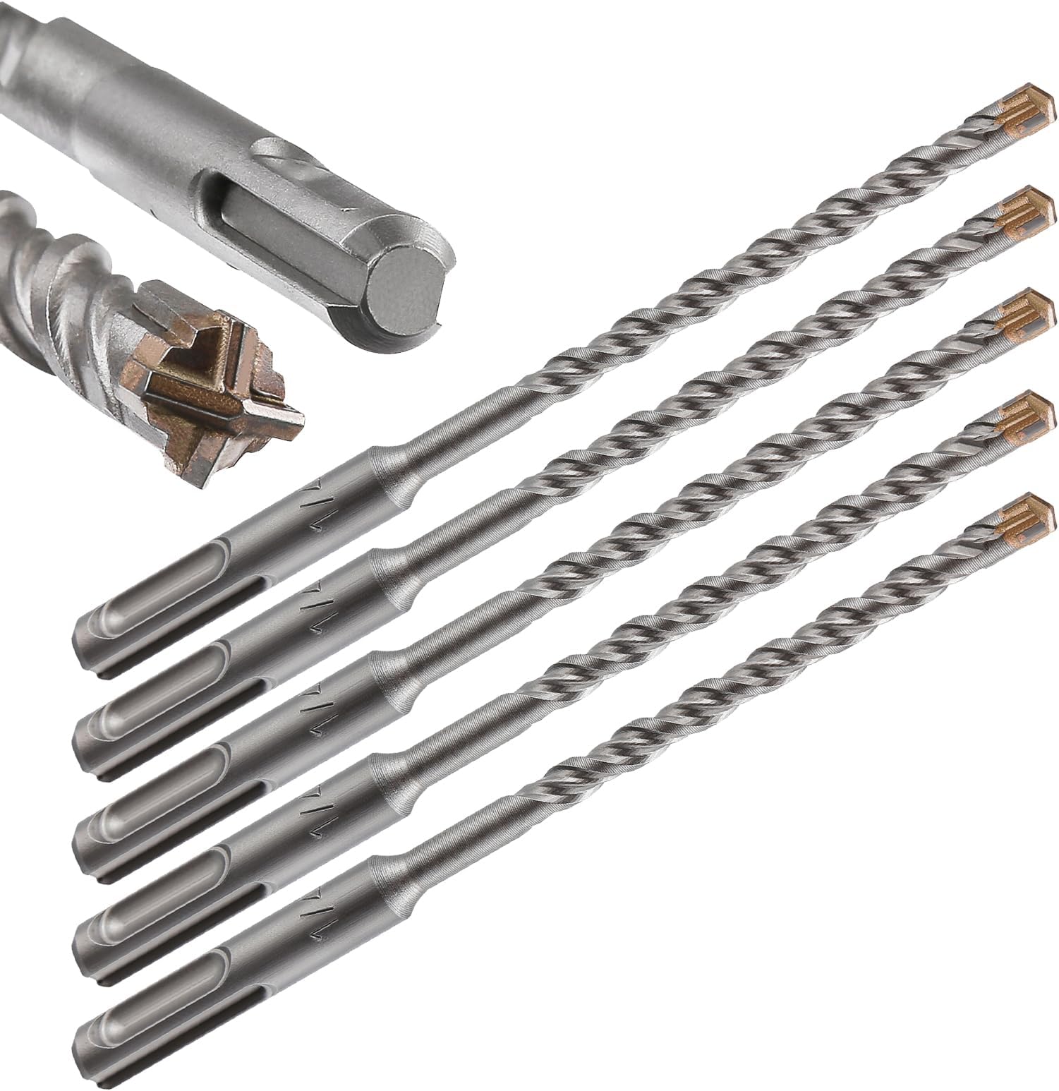 Wensilon 5pcs 1/4" X 6"-4" Cross-Type Double Thread Carbide Drill Bits for Concrete, Brick, Stone, Hammer Drill