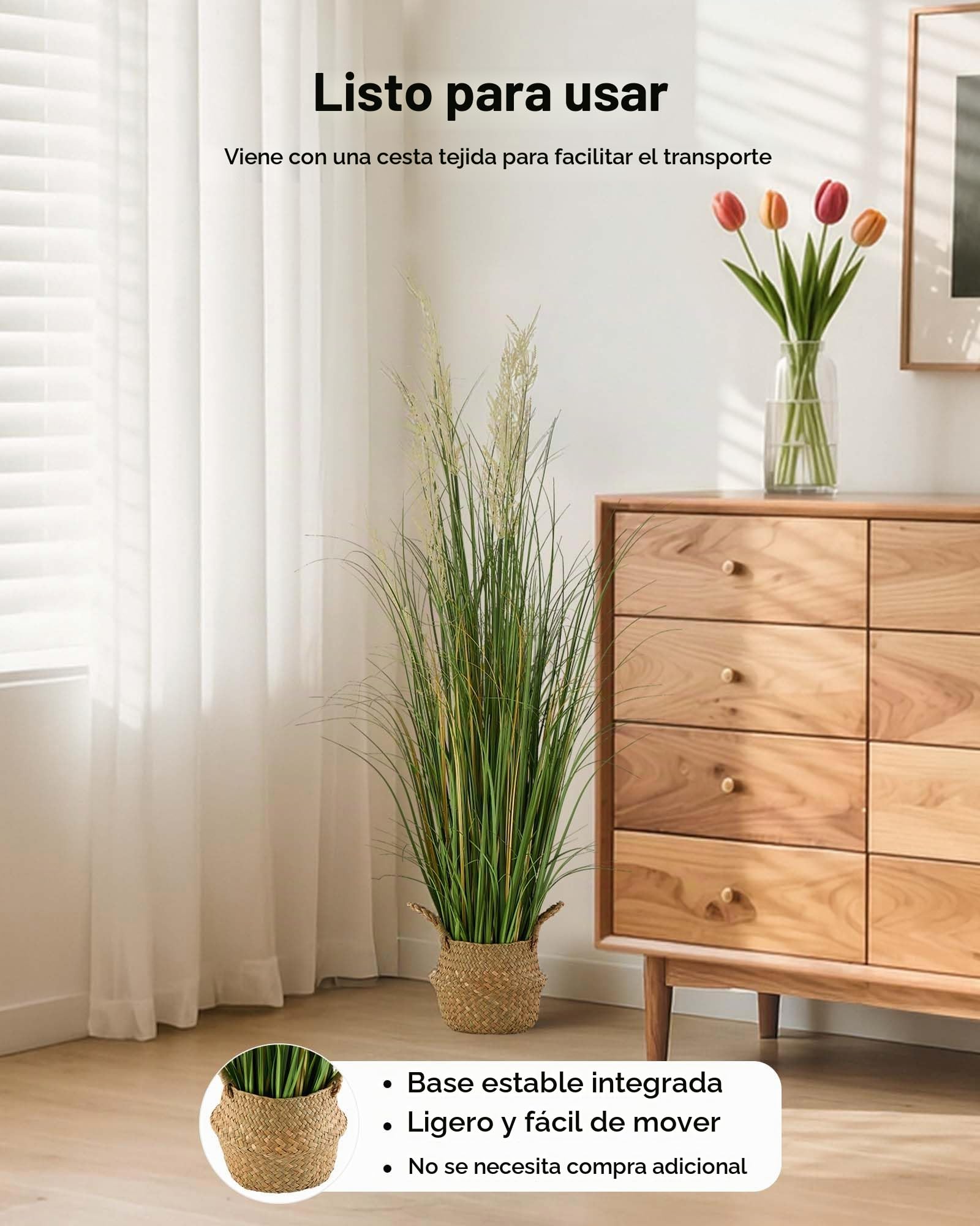 VEVOR Césped Artificial, 119 cm, en Maceta, de PVC Premium, Ideal para Interior y Exterior, hogar, jardín, Oficina, decoración de Habitaciones, inauguración de la casa, 1 Unidad, Verde.