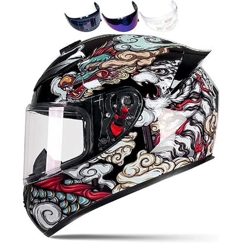 Full Face Motorcycle Helmet Racing Motocross Helmets with Pinlock Compatible Clear&Tinted Visors DOT Model Approved Street Bike Helmet