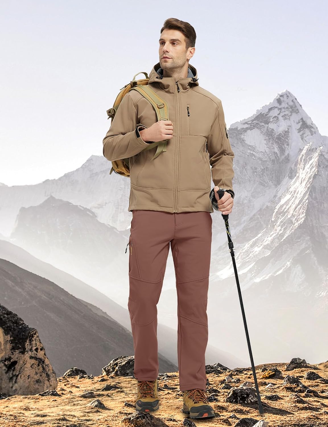 YSENTO Men's Fleece Lined Snow Ski Pants Waterproof Softshell Insulated Winter Cargo Hiking Camping Pants