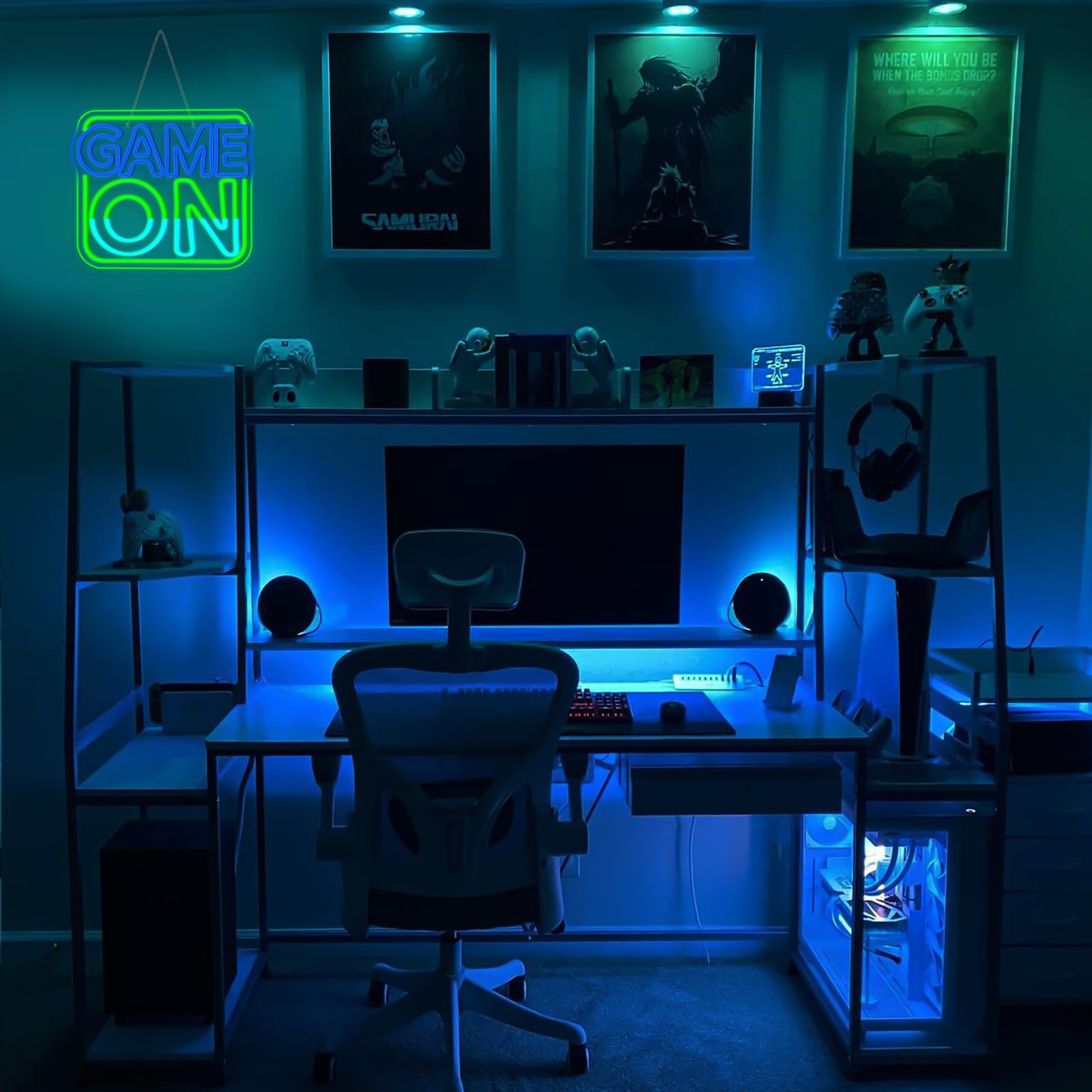 LUCUNSTAR Game On Neon - Targa da gioco Neon Sig per decorazione da parete, con scritta Game On al neon, dimmerabile, per gamer zocker fan dei bambini, zona di gioco, sala giochi