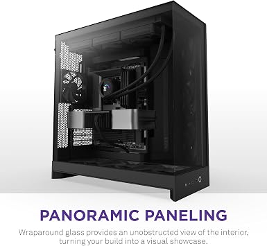 NZXT H9 Flow - Dual-Chamber ATX PC Case - Black | Dual-chamber ATX flagship with 4 included fans, 420mm top and front radiator support, and wraparound tempered glass.