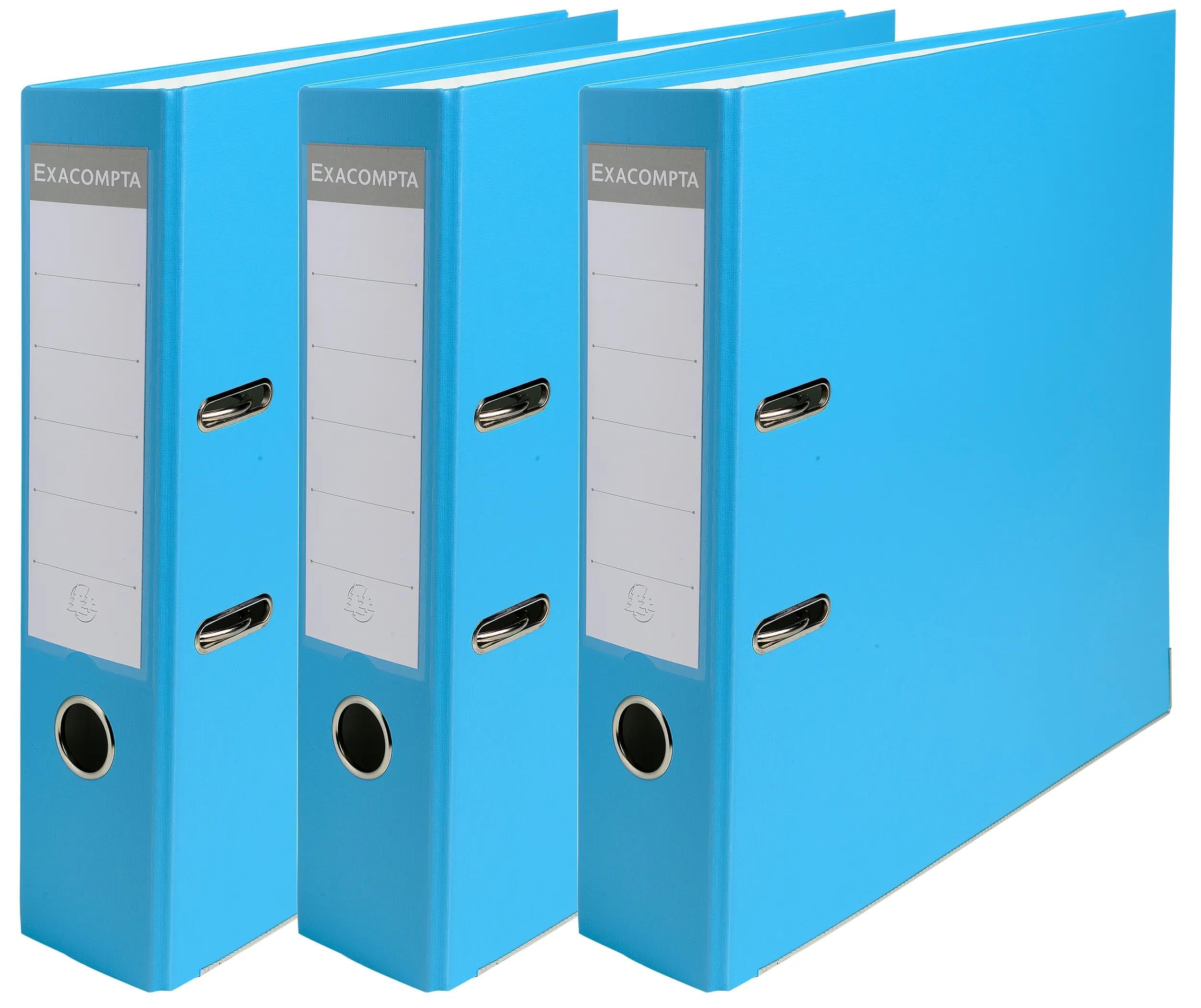 Exacompta - Ref. 918412SE - Caja de 4 paquetes de 3 archivadores de palanca - Espalda de 80 mm - Tamaño A4 - Exterior de polipropileno/interior de papel - Azul claro