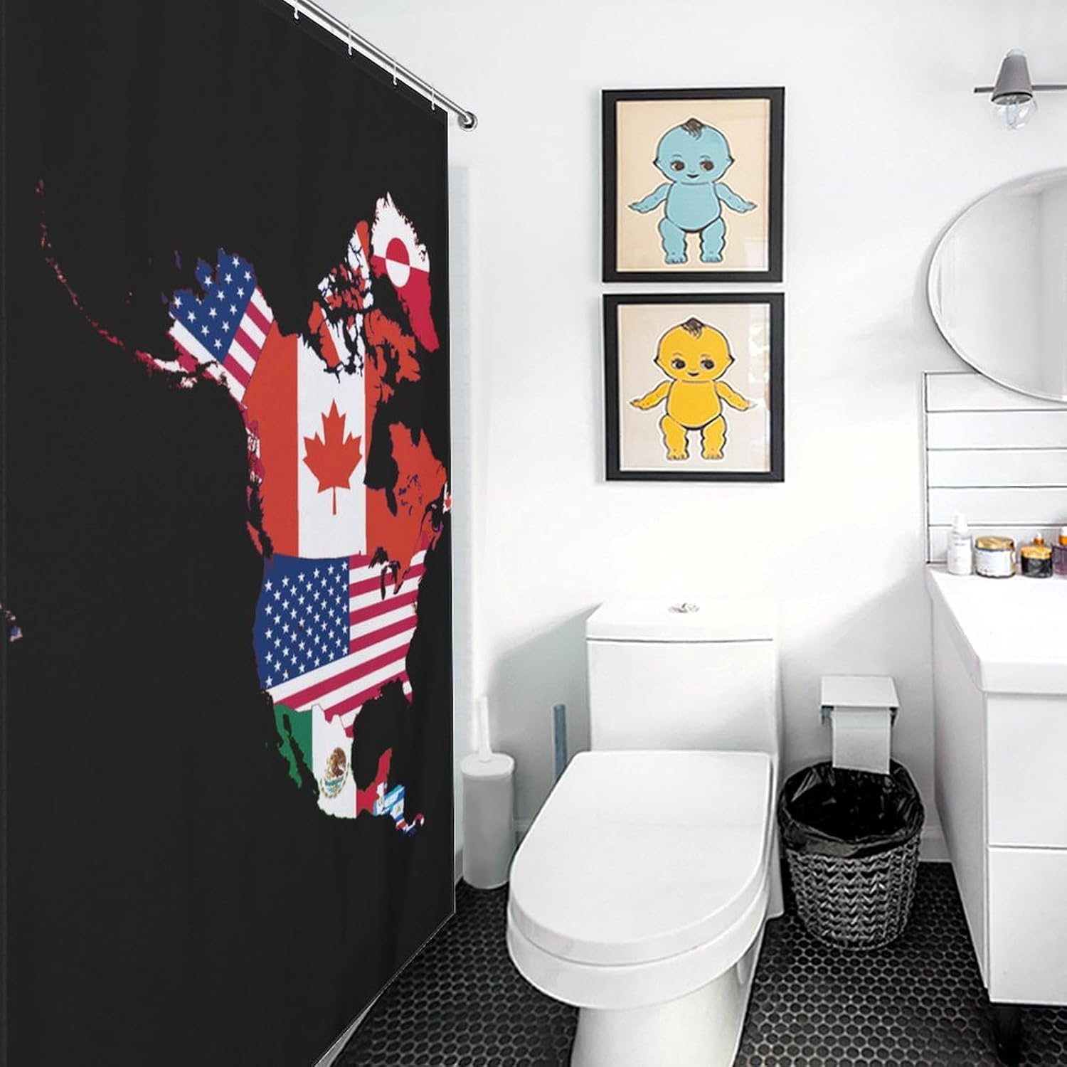 Flag Map of North America Funny Shower Curtains Washable Bath Curtain Liner with Hooks for Bathroom Bath Tubs