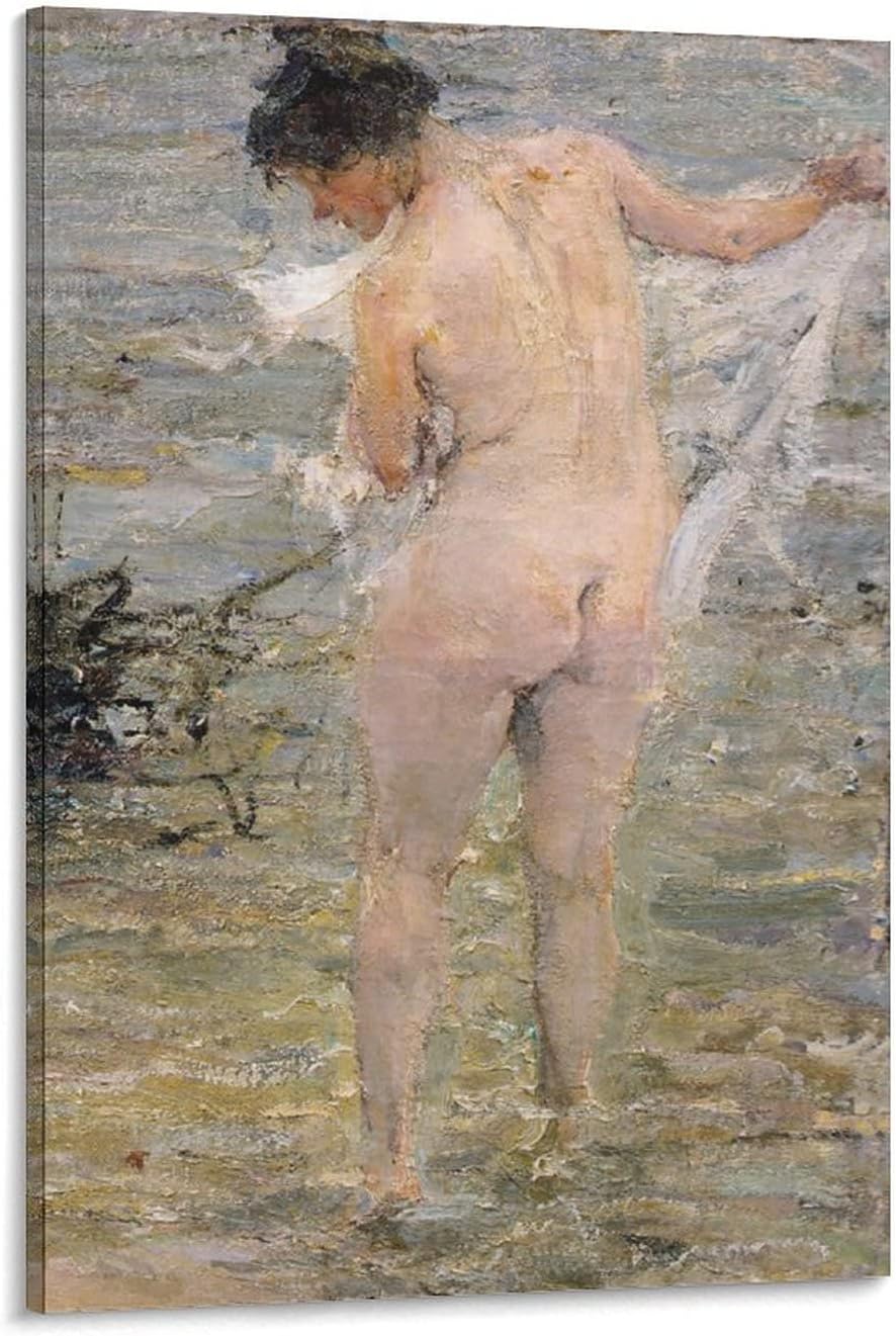 QUBOX Nikolai Fischen Realistic Oil Painting Seaside Bathing Woman Room Hanging Ornament Poster Decorative Painting Canvas Wall Art Living Room Posters Bedroom Painting 12x18inch(30x45cm)