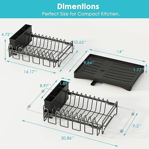 Miniatura 6 de ANTOPY Escurridor de platos, 3 en 1 con estante de secado de fregadero abatible expandible y soporte para utensilios, escurridor de platos para