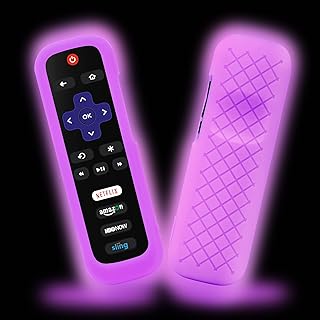GMXT Remote Cover for Roku TV Remote Control, Battery Cover for TCL Hisense Roku TV Steaming Stick 4k 4K+ Roku Voice Remote, Universal Silicone Sleeve Case with Glow in The Dark (Purple)