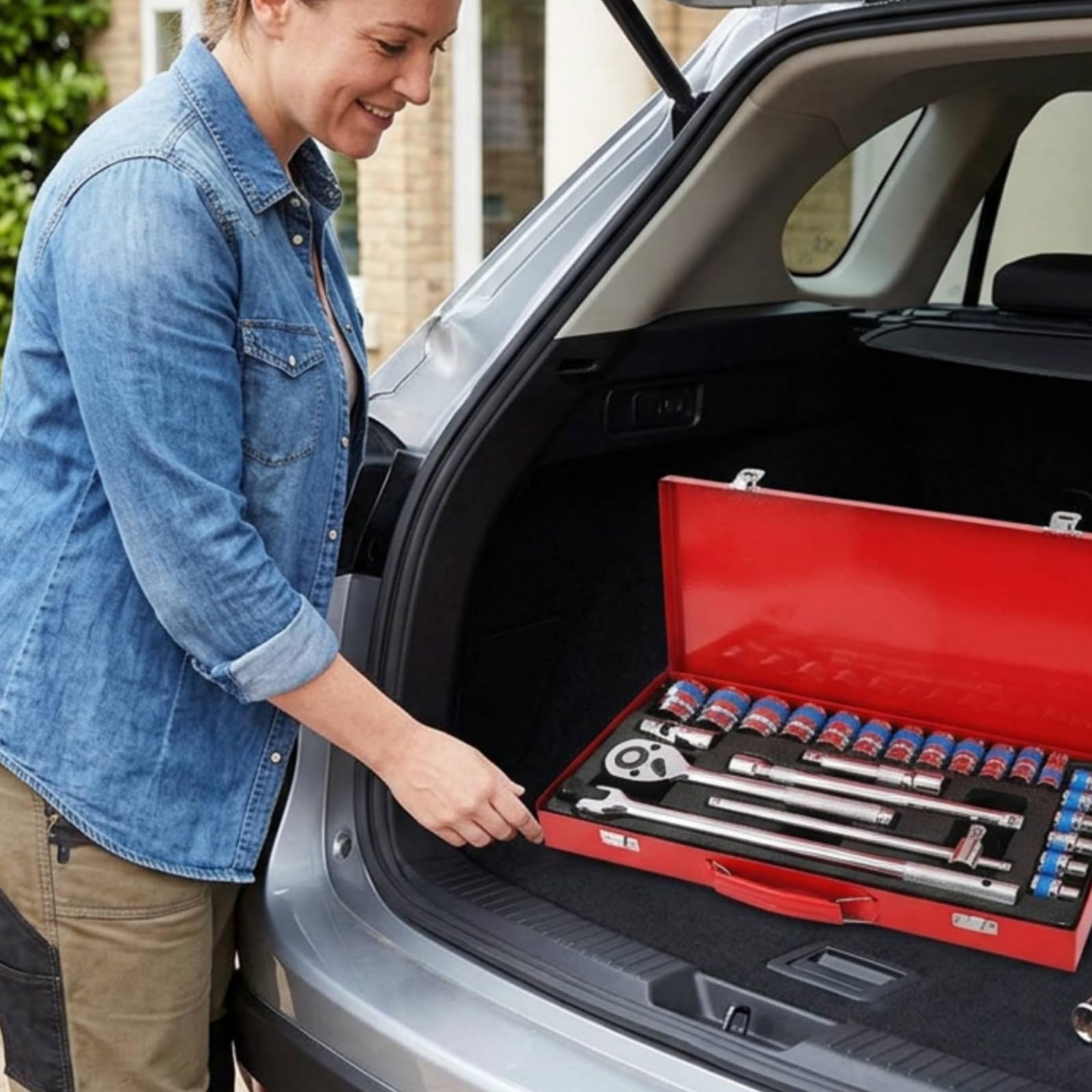 harayaa 24 Pezzi Set Unsili Cromato Vanadio | Valigetta Attrezzi con Accessori, Finitura brillan, per Officina, Meccanici, Professionisti