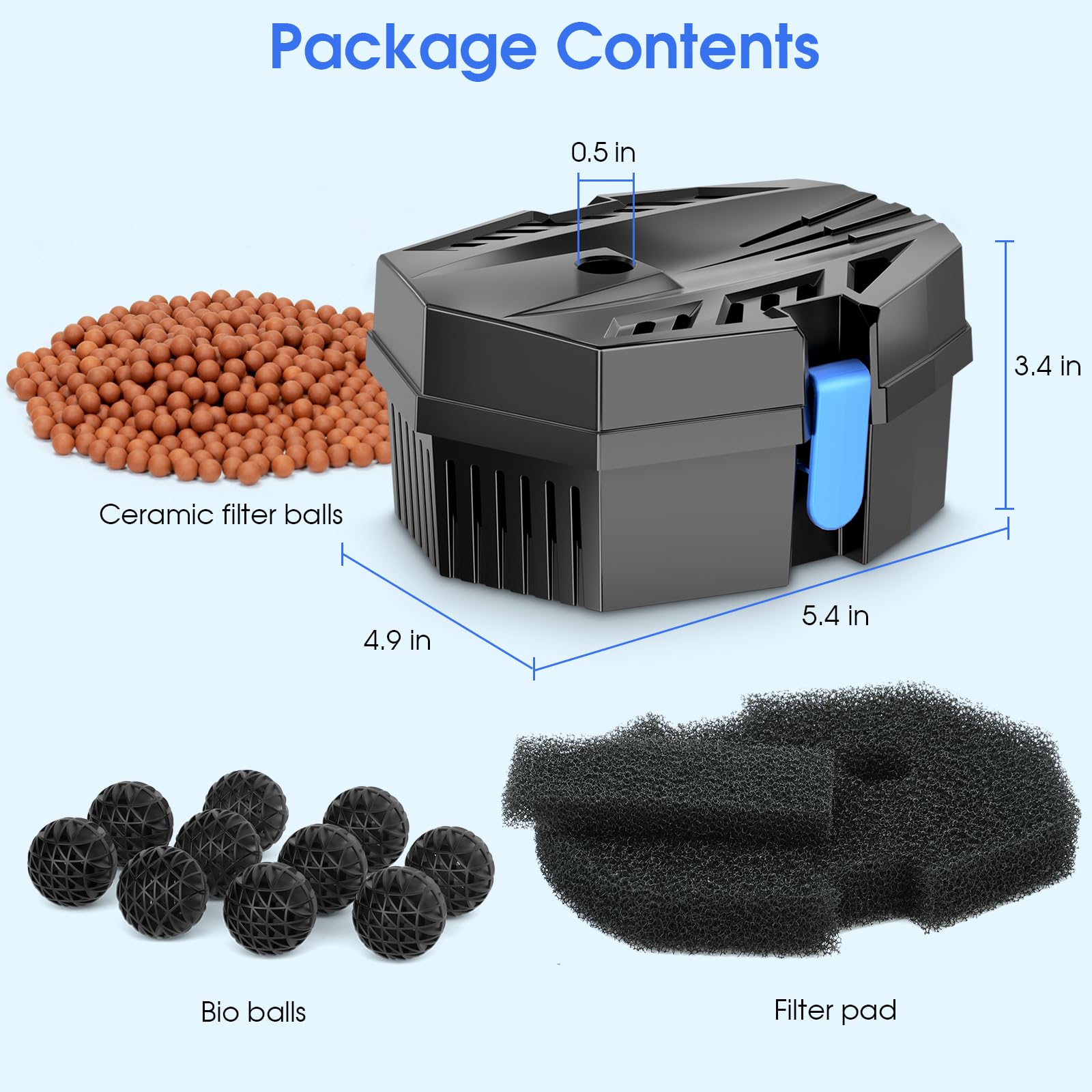 Antfraer Piccola scatola filtrante per laghetto – Filtro per laghetto con sfere biologiche e anelli in ceramica, pompa sommergibile/fontana compatibile per stagni koi, fontane da giardino e acquari