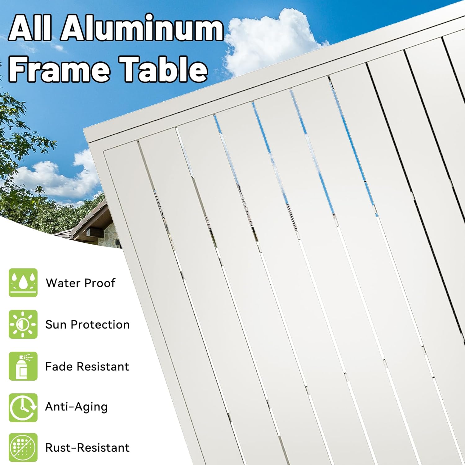 Outdoor Expandable Dining Table for 6-8, Patio Extendable Dining Table with an Umbrella Hole, Aluminum Extendable Table, Expandable Table, Space-Saving-Creamy White