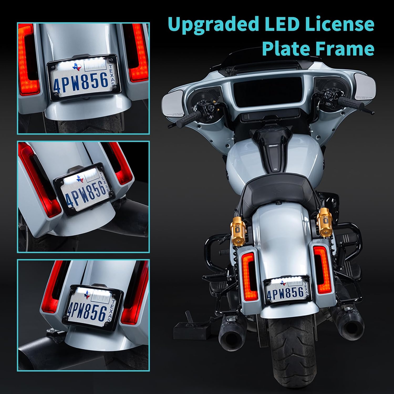 12°Curved Plug & Play LED License Plate Frame for Harley Touring