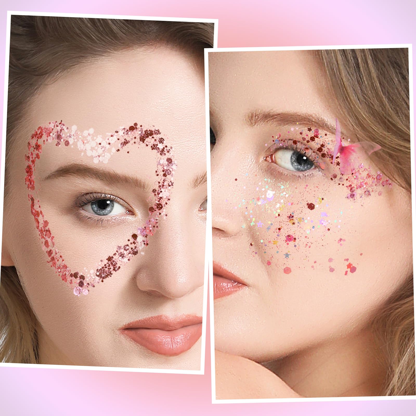 Gel de purpurina corporal, pintura facial de maquillaje con purpurina de 6 colores para cuerpo, cara y cabello, festival rave, concierto de sirena de Halloween, purpurina para el cabello para 4