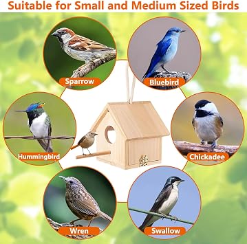 Tfwadmx 2PCS Wooden Bird House Transparent Outdoor Bird House Hanging Nests Box Garden Patio DIY Decorative for Wren Swallow Sparrow Hummingbird Finch Throstle