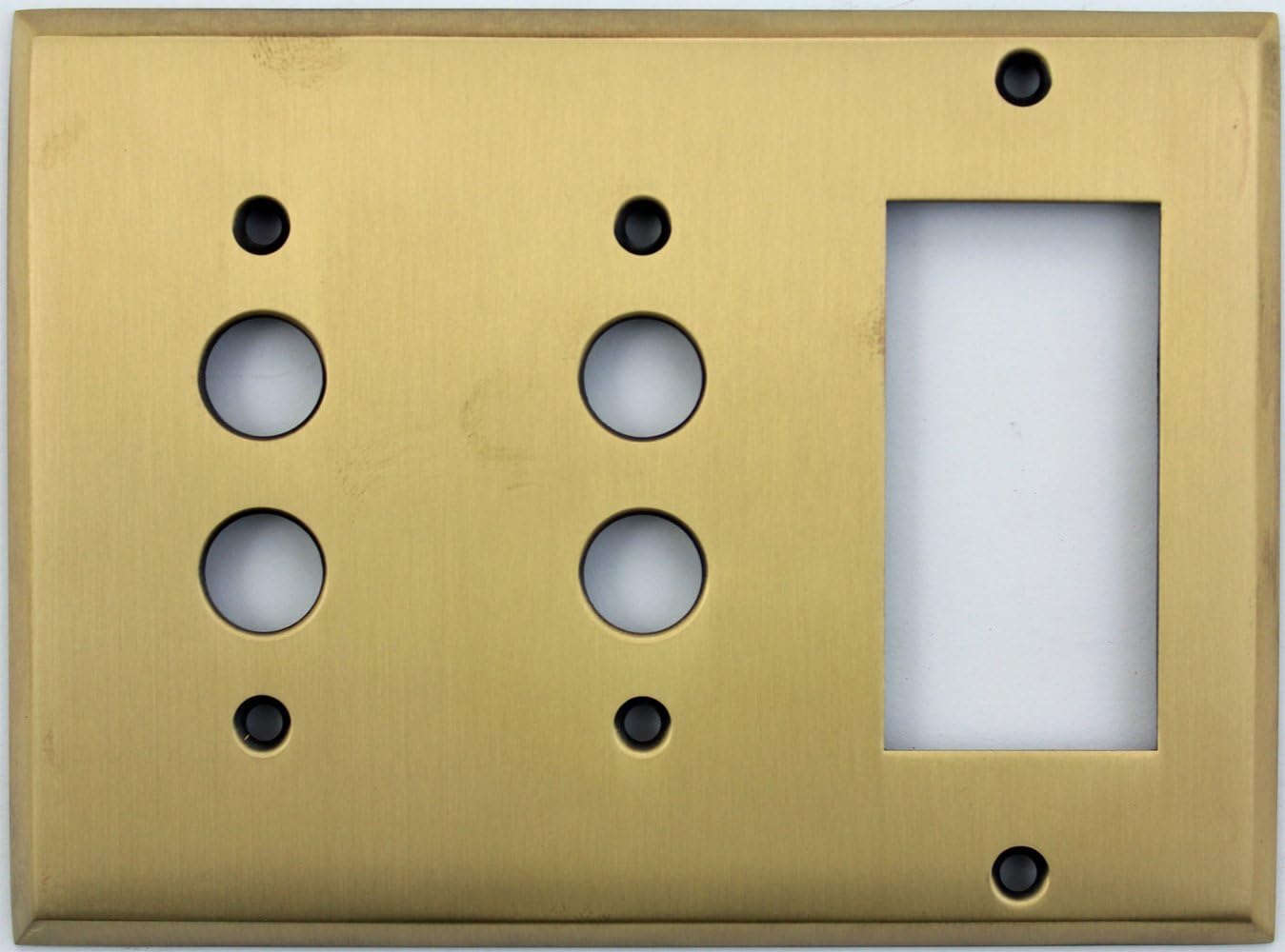Antique Brass 3 Gang Wall Plate - 2 Push Button Light Switch Openings 1 GFI/Rocker Opening