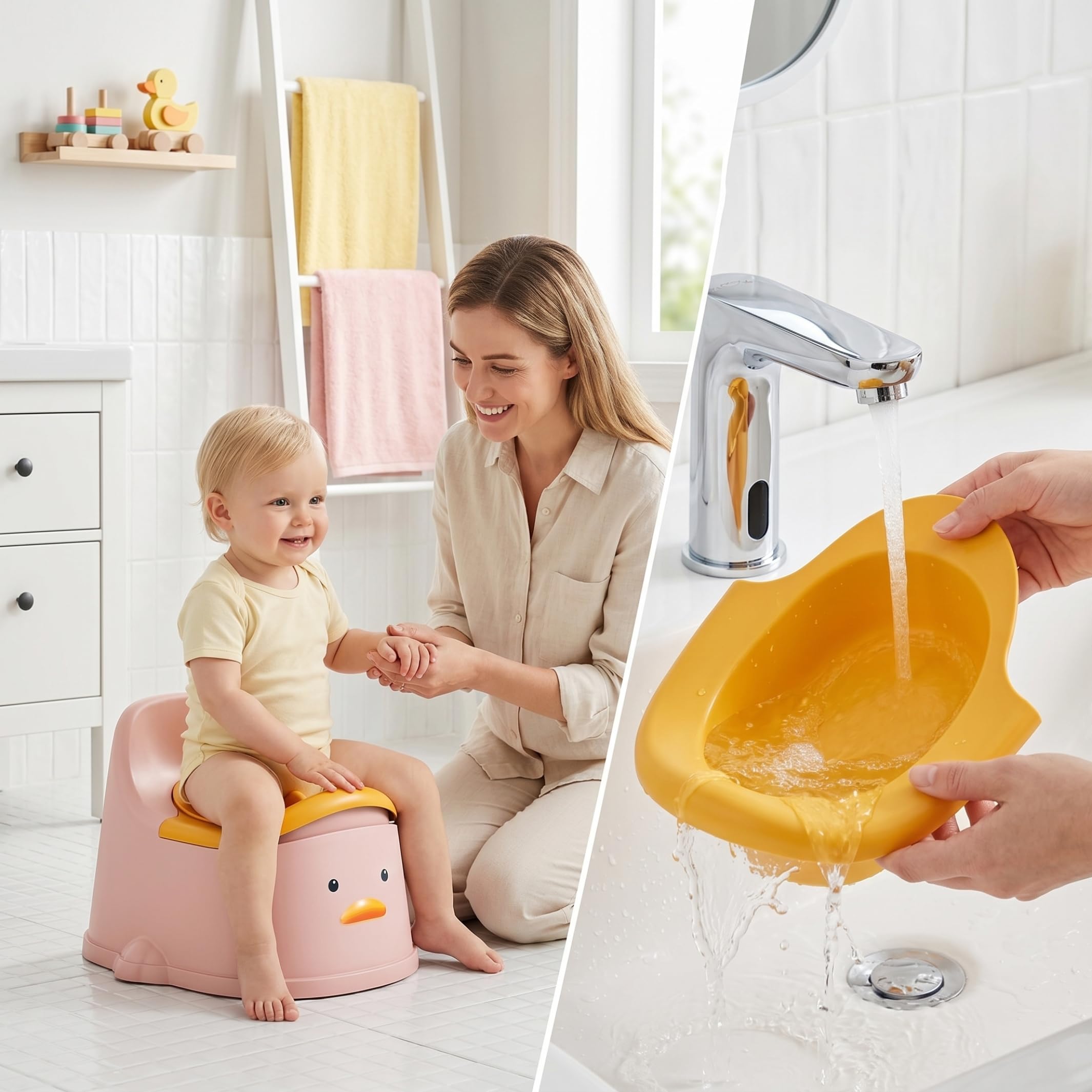 Töpfchen-Trainingstoilette, ideal für Kleinkinder, spritzwassergeschützt, leicht zu reinigen, hohe Rückenlehne (klein, 0–2 Jahre), Stil 2