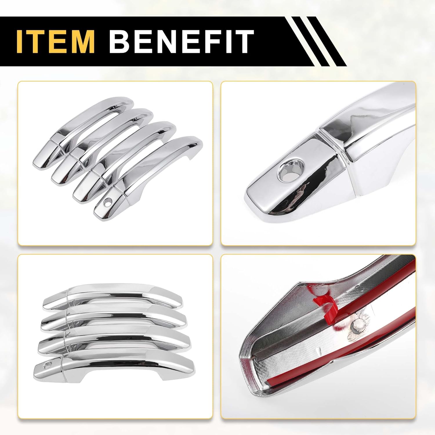 4pcs Exterior Door Handle Cover Car Door Handle Protector for Chevrolet Silverado 1500 2014-2024 Car Door Handle Protector without Keypad ABS Chrome Silver Tone