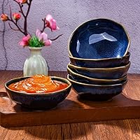 Vista 5 de Juego de 6 platos de cerámica para salsa de soja para condimentos de sushi (horno azul)