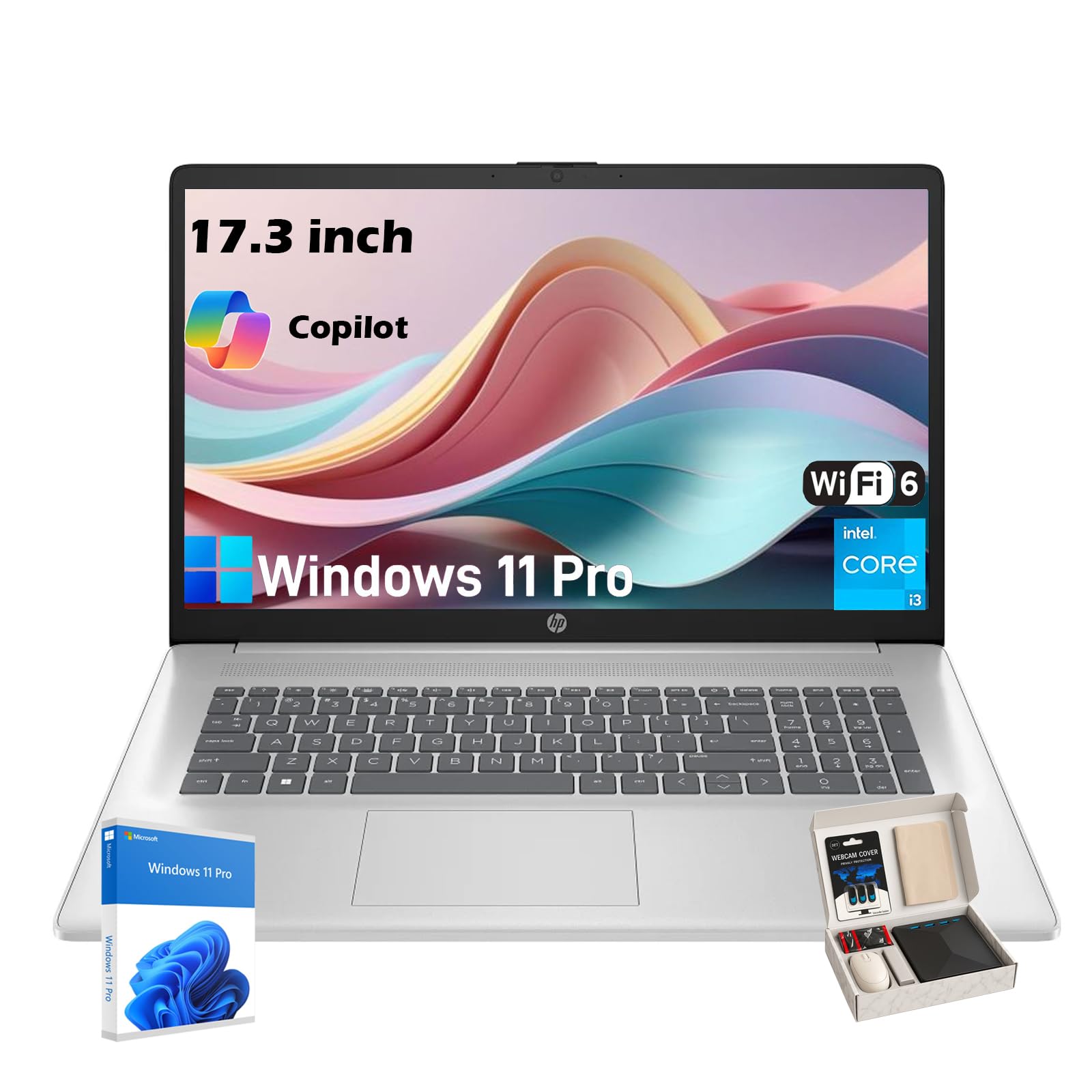 HP 17 Laptop for Business Student Computer - 17.3" HD+ Display, Intel 8-Core i3-N305, Numeric Keypad, Wi-Fi 6, Copilot, Windows 11 Pro, 32GB RAM, 2TB