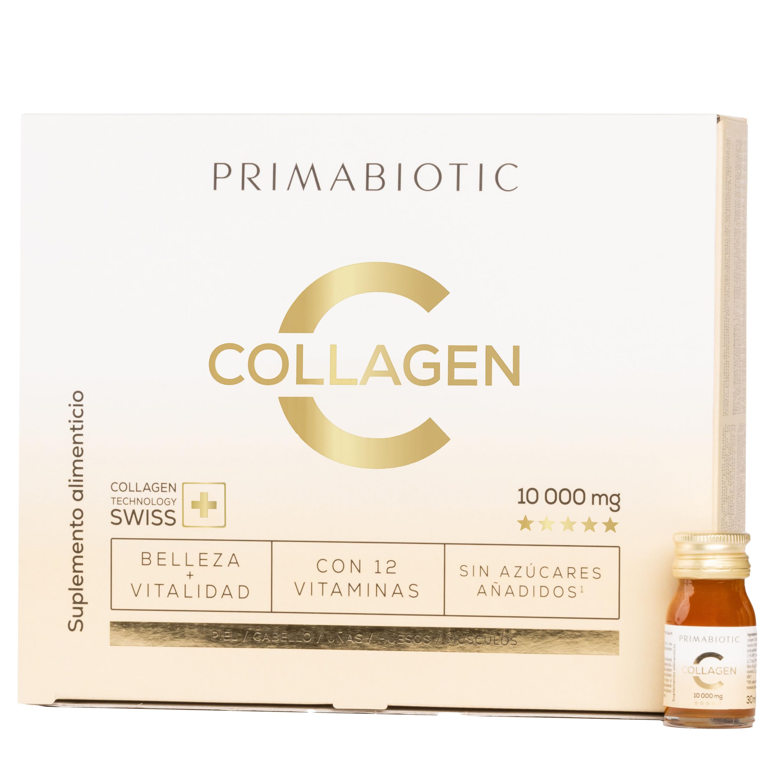 Colágeno Bebible – Primabiotic Collagen 10 000 mg | 30 Botellitas de 30 ml (900 ml) | Complemento Alimenticio Bebible para el Cuidado de la Piel | Apoyo para Piel, Cabello y Articulaciones
