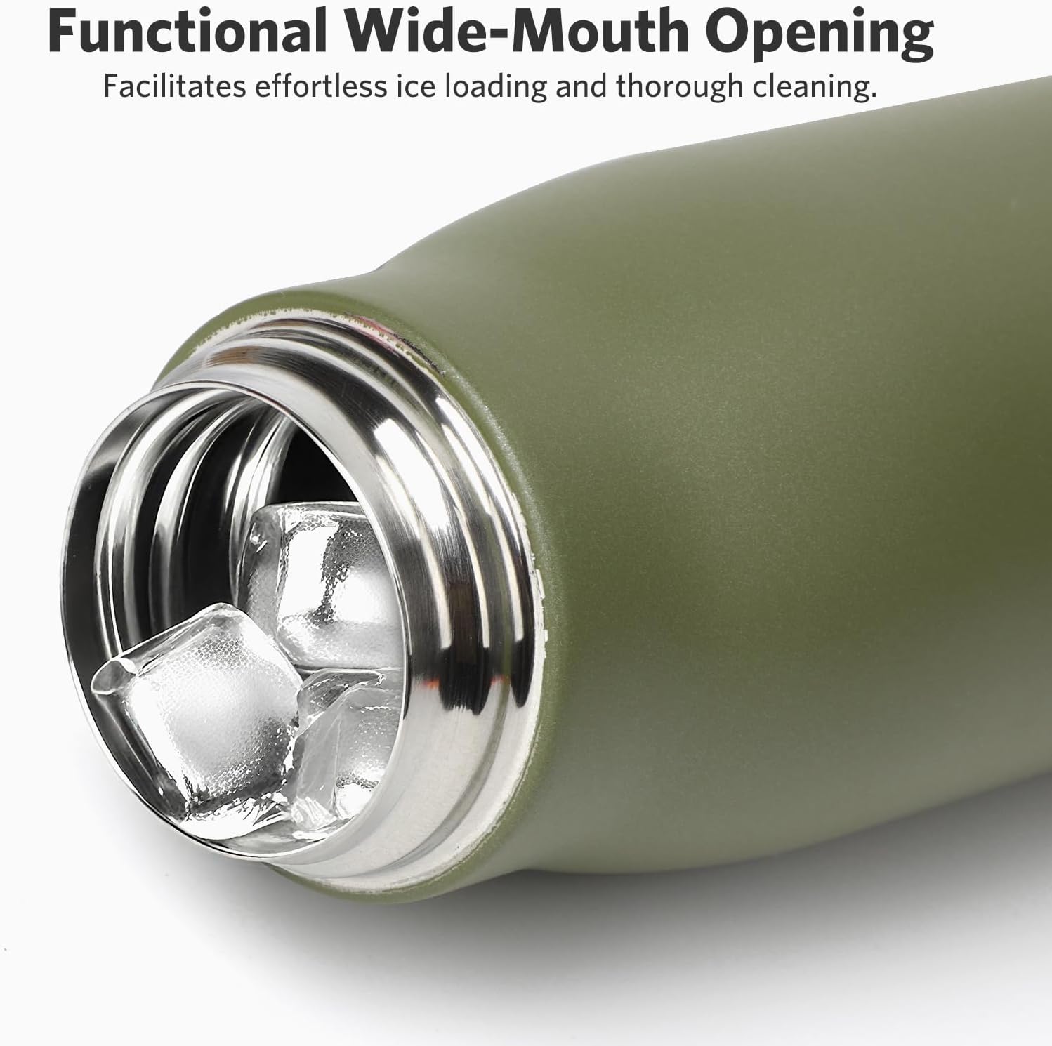 Small Water Bottle, Dusgut Insulated Water Bottle, Stainless Steel, Wide Mouth Portable Lid, 17 oz, Army Green - Image 2
