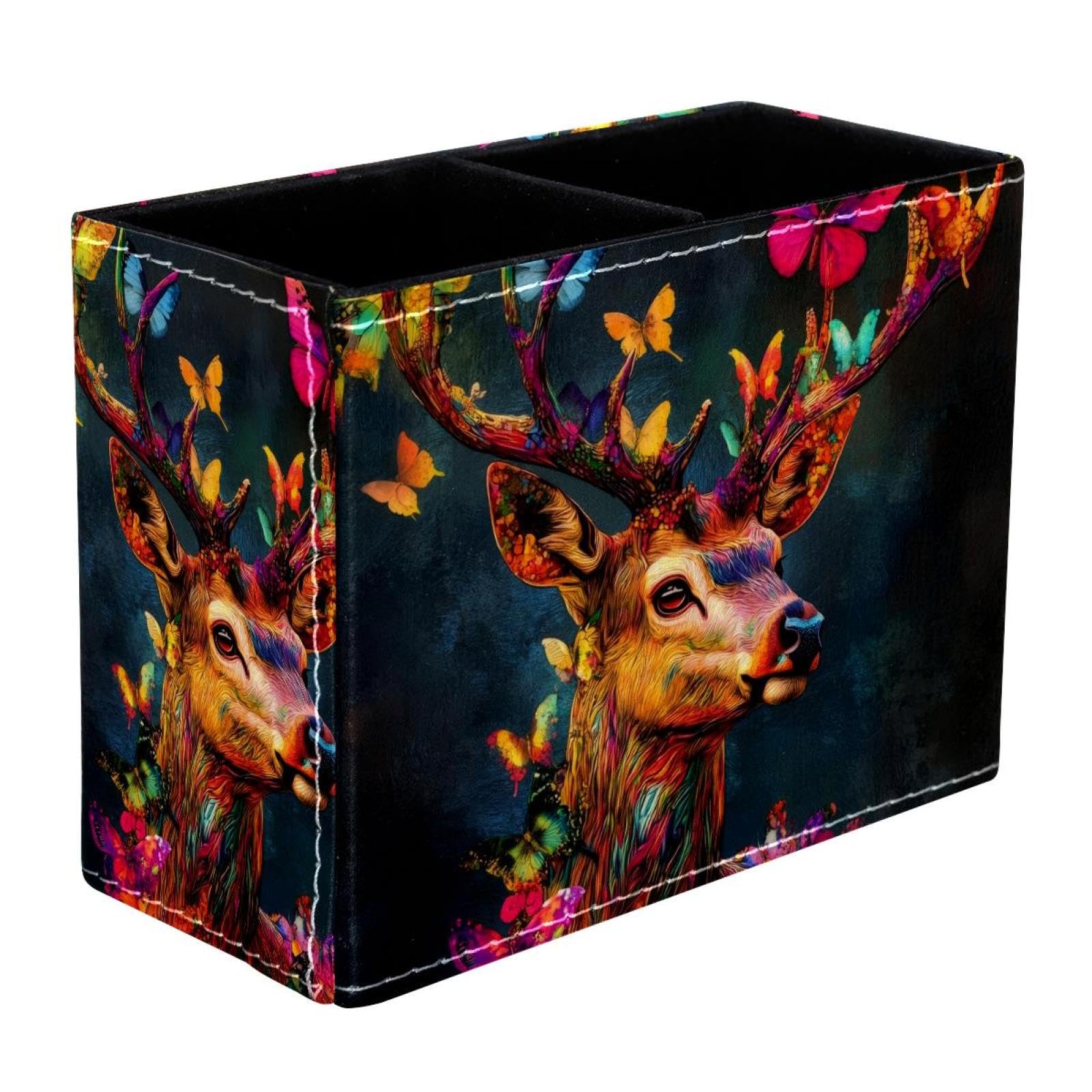 FWJZDSP Pencil Holder for Desk, Deer Butterfly Pen Holder Storage Desktop Pen Organizer Desk Pencil Organizer Makeup Brush Holder for Office School College