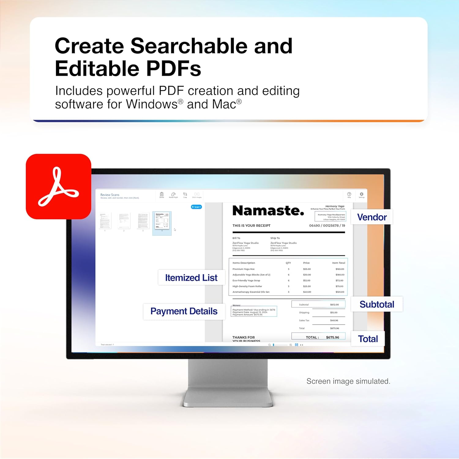 Epson RapidReceipt RR-70W Wireless Mobile Tax Receipt and Color Document Scanner with Complimentary Data Management Software for PC and Mac