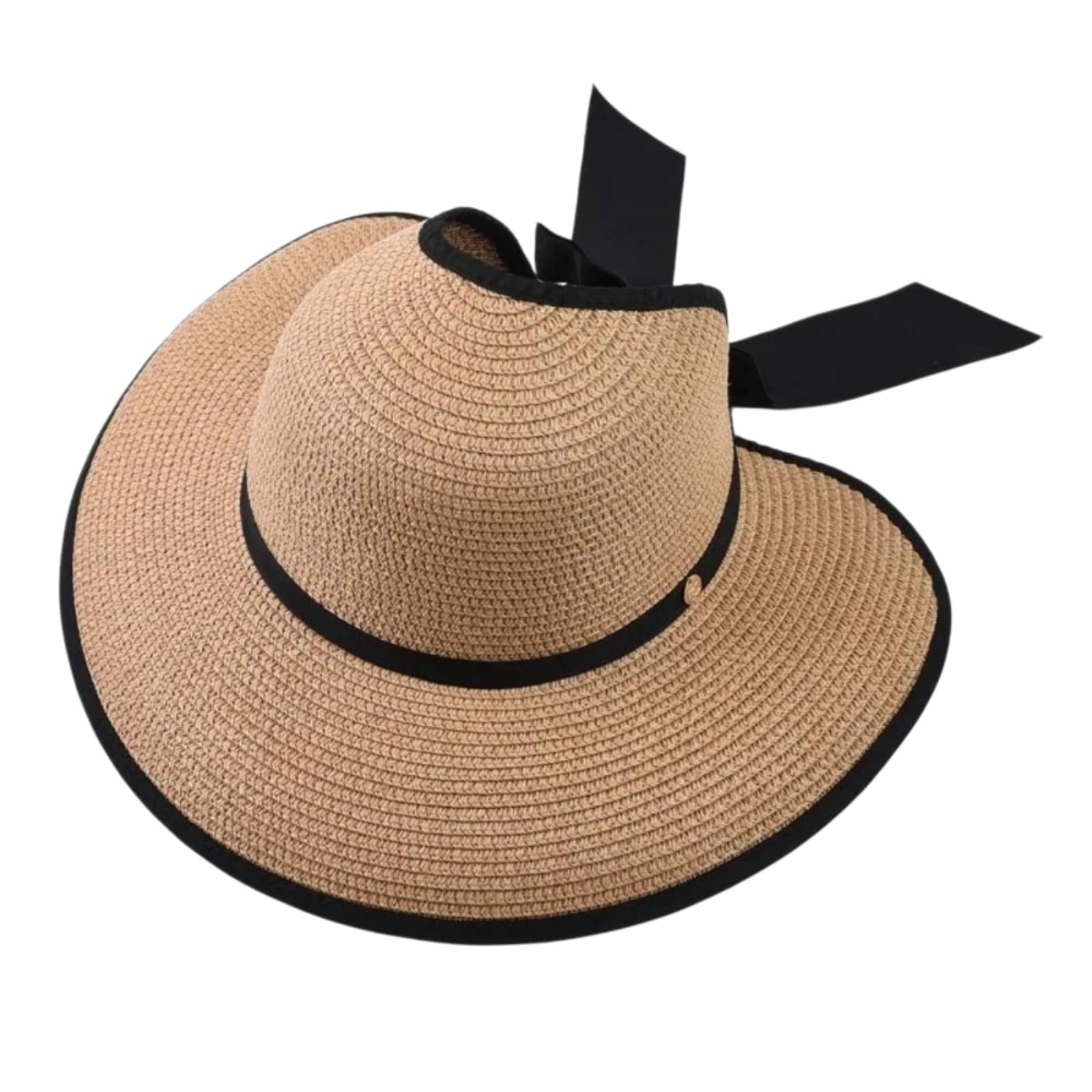 Cappellino da Baseball,Cappello Pescatore Moda Donne Paglia Cappello Spiaggia, Leggero Ampio Bordo Sole con Design Arco per Viaggi E Uso All'aperto-Beige