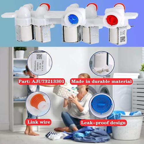 Miniatura 2 de Actualizada AJU73213301 Válvula de entrada de agua para lavadora compatible con LG, Kenmore, piezas de lavadora, sustituye a AJU75152601, WT101CW,