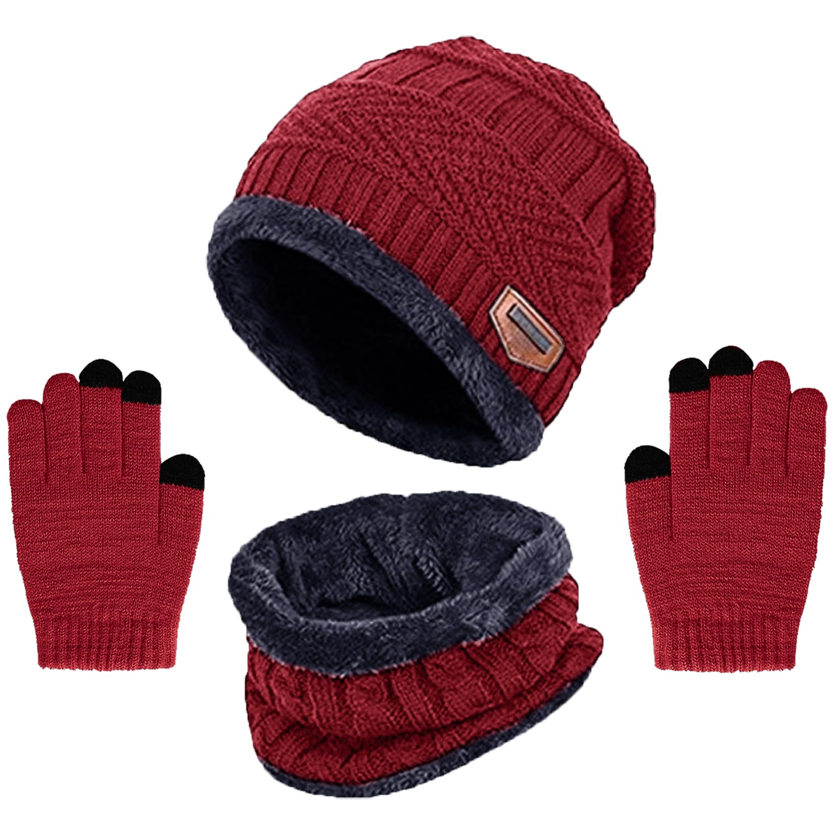 Enwokran Ensemble de Bonnet Écharpe Gants 3 en 1 pour Enfant- Bonnet en Tricot Thermique Tricoté Tour de Cou Chaud Gant Écran Tactile Set Accessoires D'hiver pour Fille Garçon 5-12, Bleu, Taille
